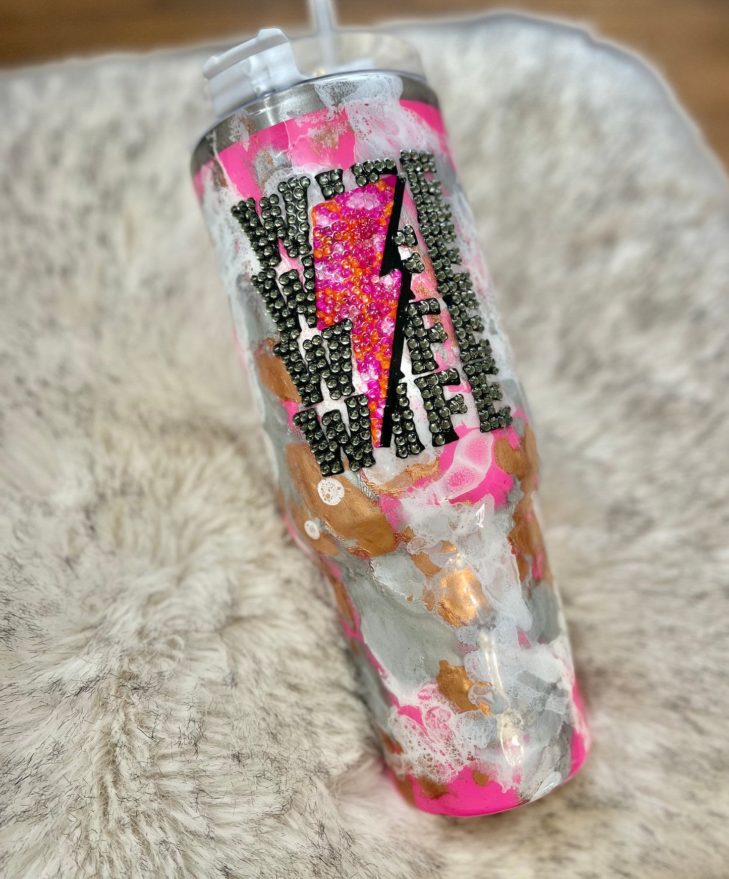 WIFE rhinestone Tumbler rhinestones glass rhinestones Tumbler with Handle cup with handle Pink Glitter Tumbler With Handle