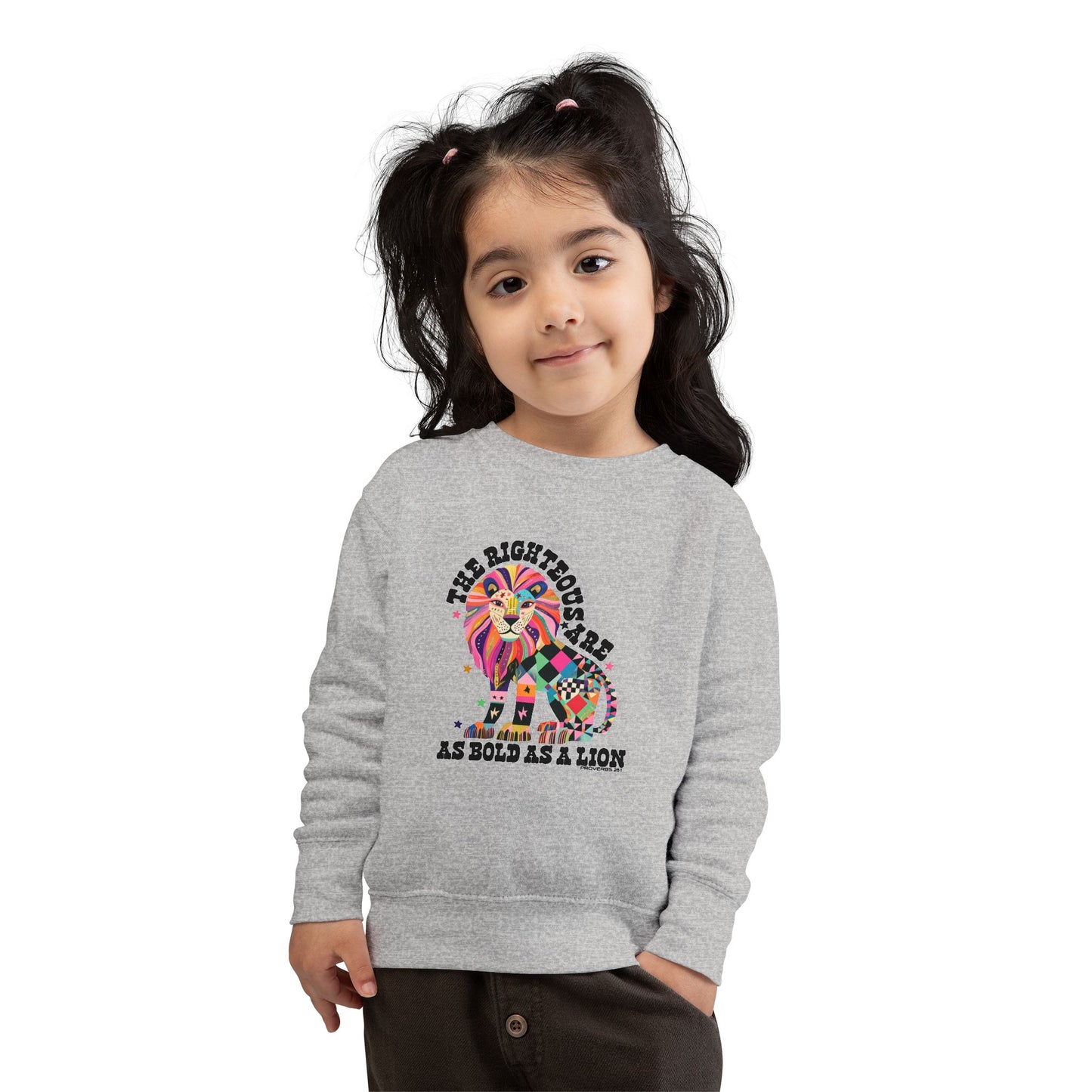 Toddler Sweatshirt Colorful Patchwork Lion “Be Fearless, Be Bold as a Lion”