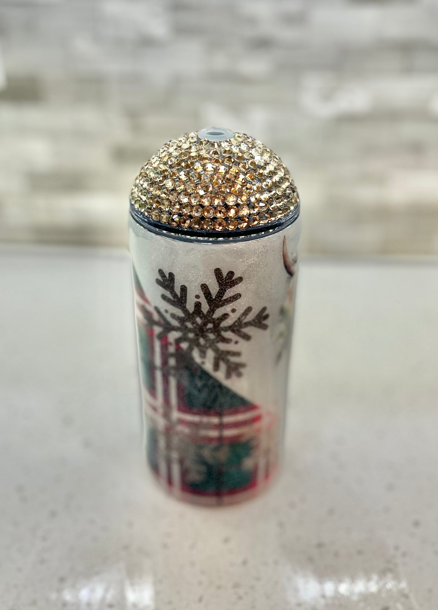 Christmas Rhinestone Highland Cow Tumbler Bling Top Lid