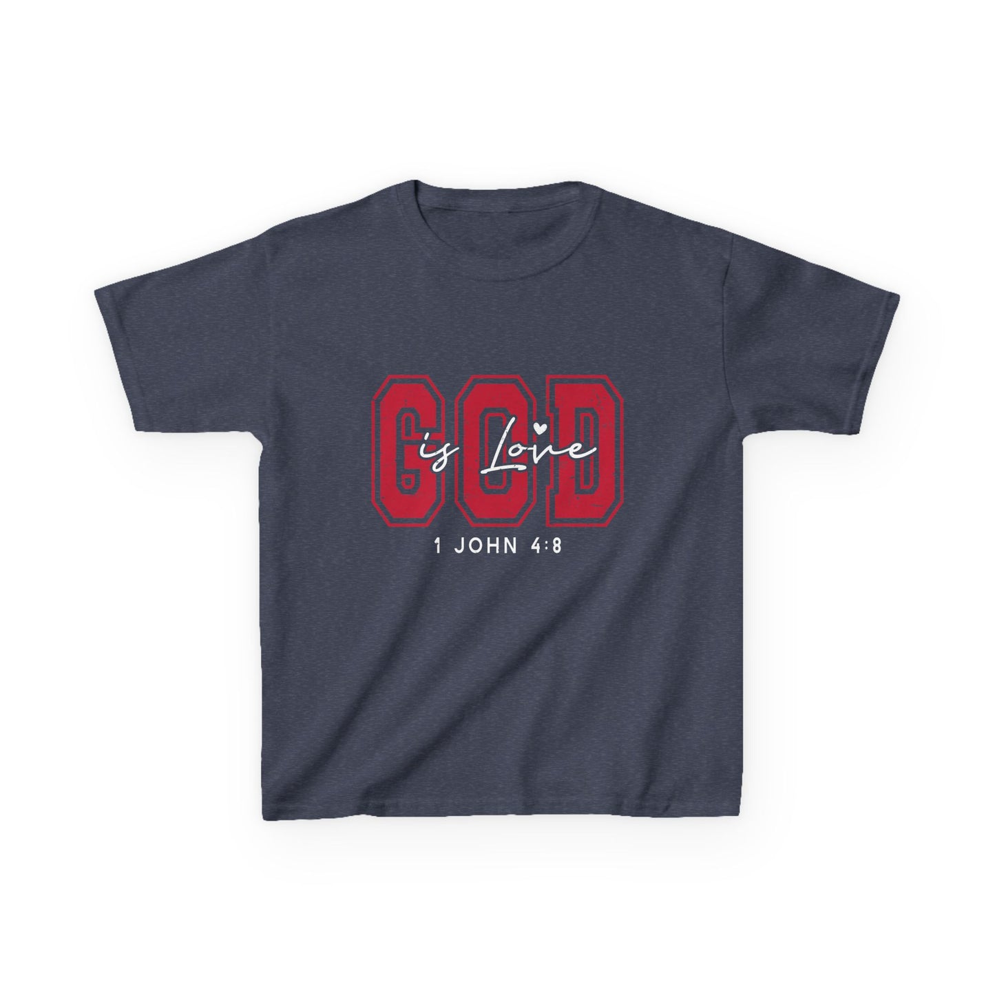 Kids Tee — Distressed Red 'GOD is love' Varsity Lettering