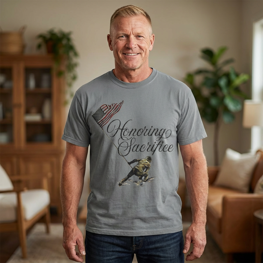 Honoring Sacrifice T-Shirt — Veteran Memorial Flag Tribute Tee