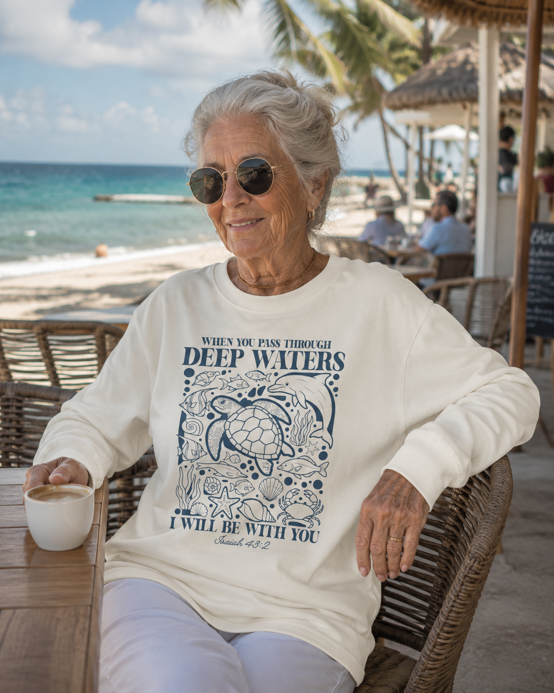 Long Sleeve Tee - “When You Pass Through Deep Waters I Will Be With You” Sea Turtle Christian Comfort Shirt