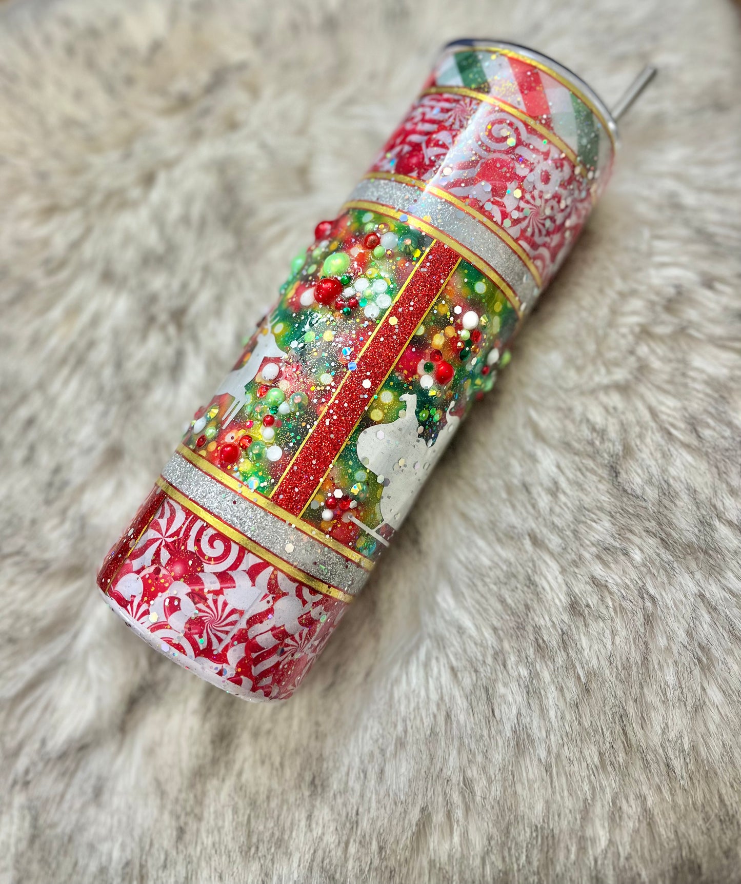 Merry Christmas Santa Reindeer rhinestones 3D Tumbler Epoxy Tumbler Christmas Gifts Christmas Coffee Cup Coffee Gifts Rhinestone Christmas Cup
