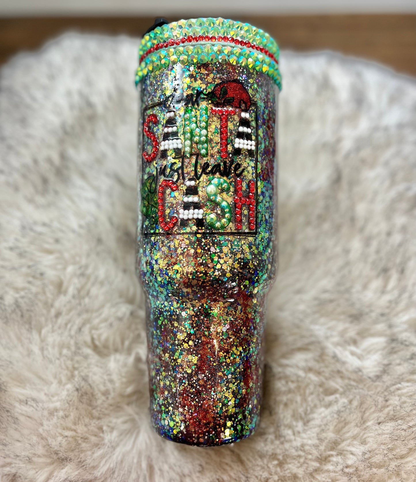 Dear Santa Just Leave Cash Rhinestone Santa Tumbler 40oz. Tumbler Christmas Gifts Christmas Epoxy Tumblers Winter Wonderland