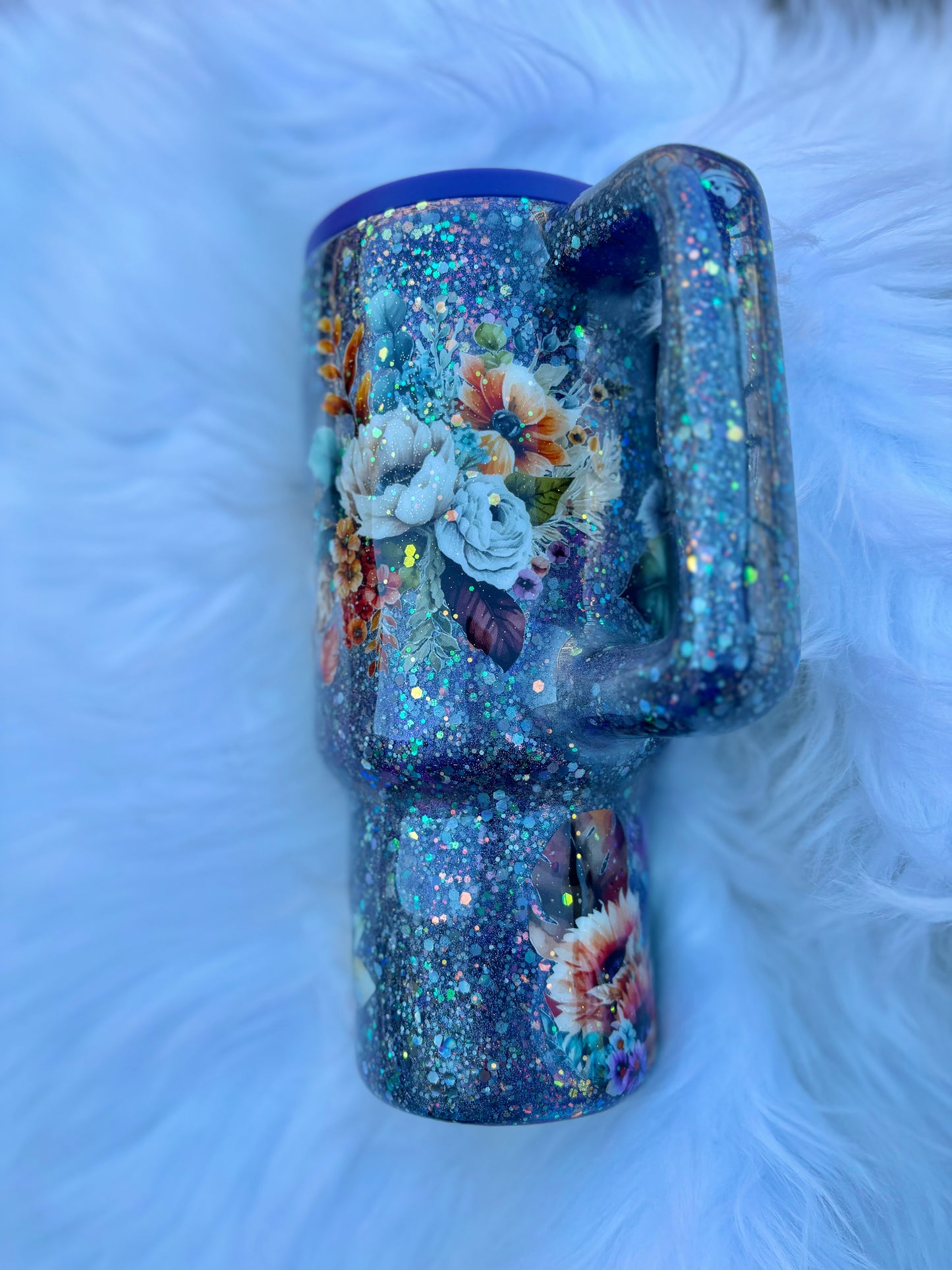 Butterfly floral glitter 30oz Tumbler with handle