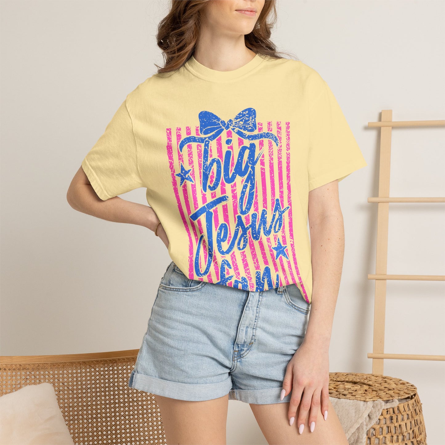 Big Jesus Fan T-Shirt — Retro Pink & Blue Graphic Christian Tee