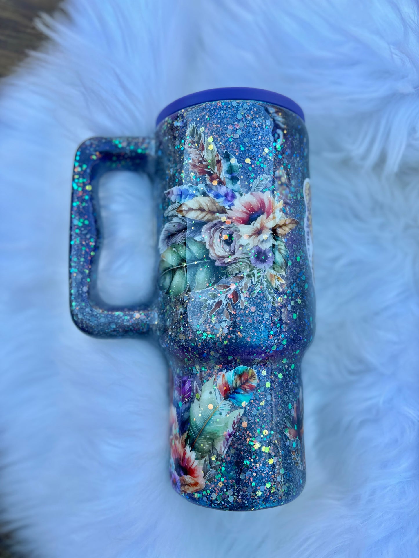 Butterfly floral glitter 30oz Tumbler with handle