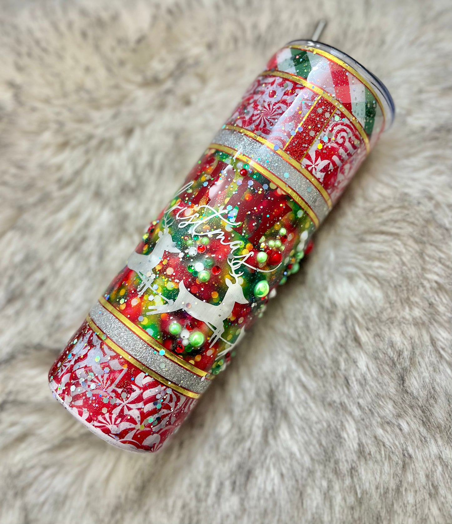Merry Christmas Santa Reindeer rhinestones 3D Tumbler Epoxy Tumbler Christmas Gifts Christmas Coffee Cup Coffee Gifts Rhinestone Christmas Cup