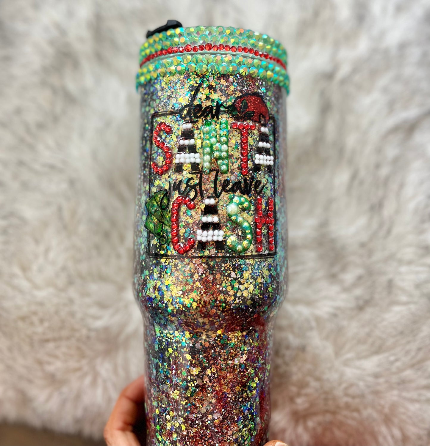 Dear Santa Just Leave Cash Rhinestone Santa Tumbler 40oz. Tumbler Christmas Gifts Christmas Epoxy Tumblers Winter Wonderland