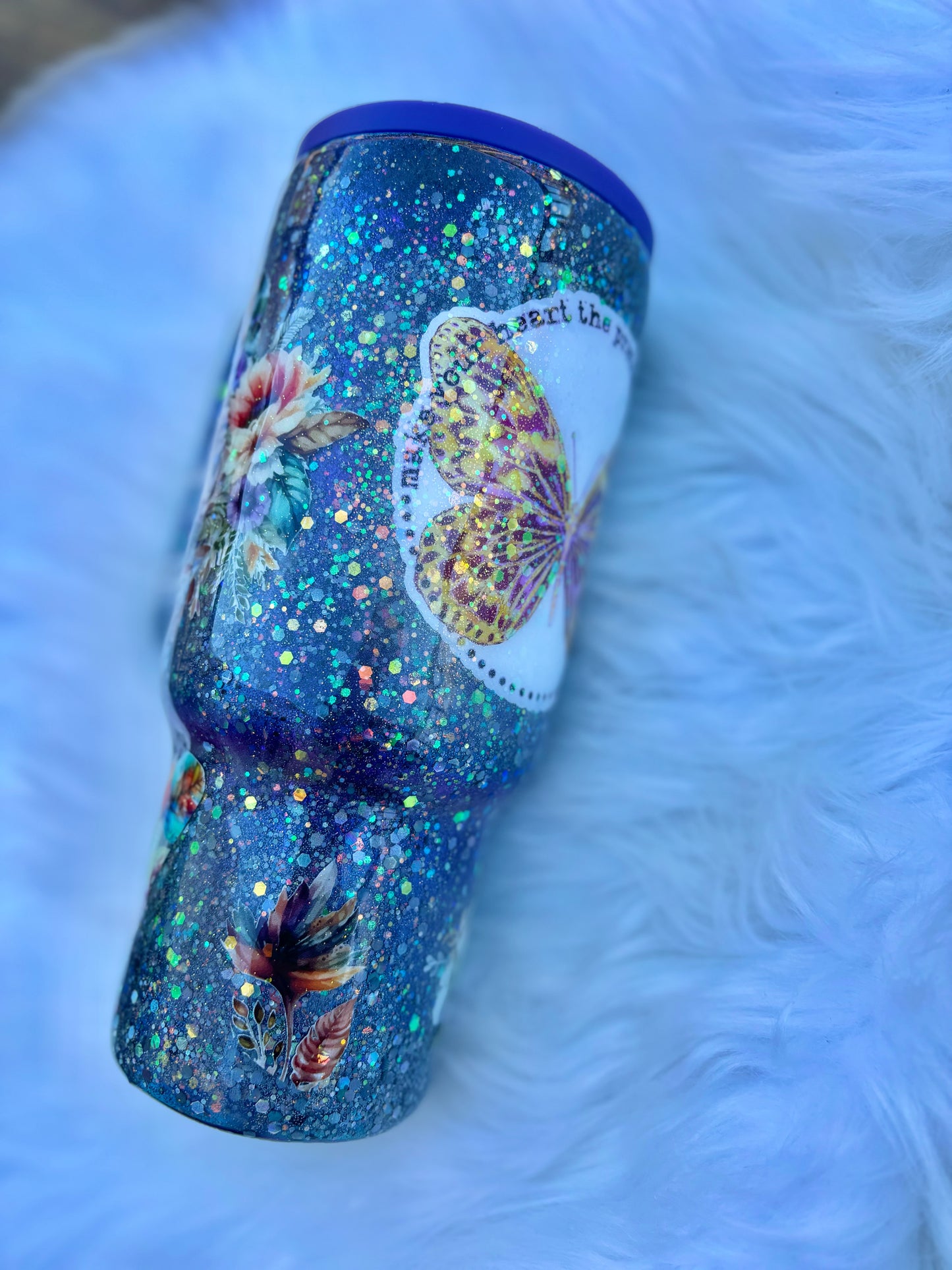 Butterfly floral glitter 30oz Tumbler with handle