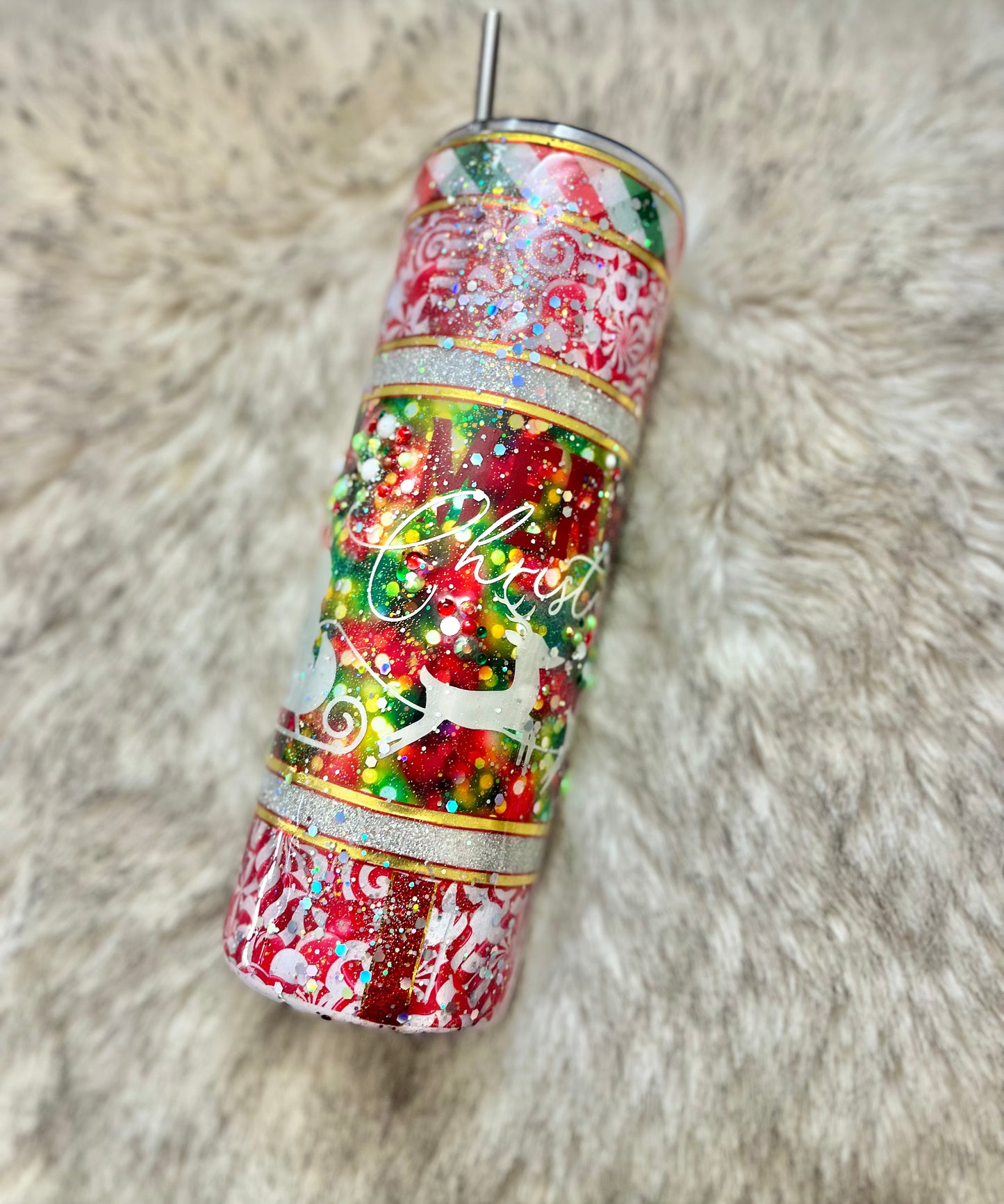 Merry Christmas Santa Reindeer rhinestones 3D Tumbler Epoxy Tumbler Christmas Gifts Christmas Coffee Cup Coffee Gifts Rhinestone Christmas Cup