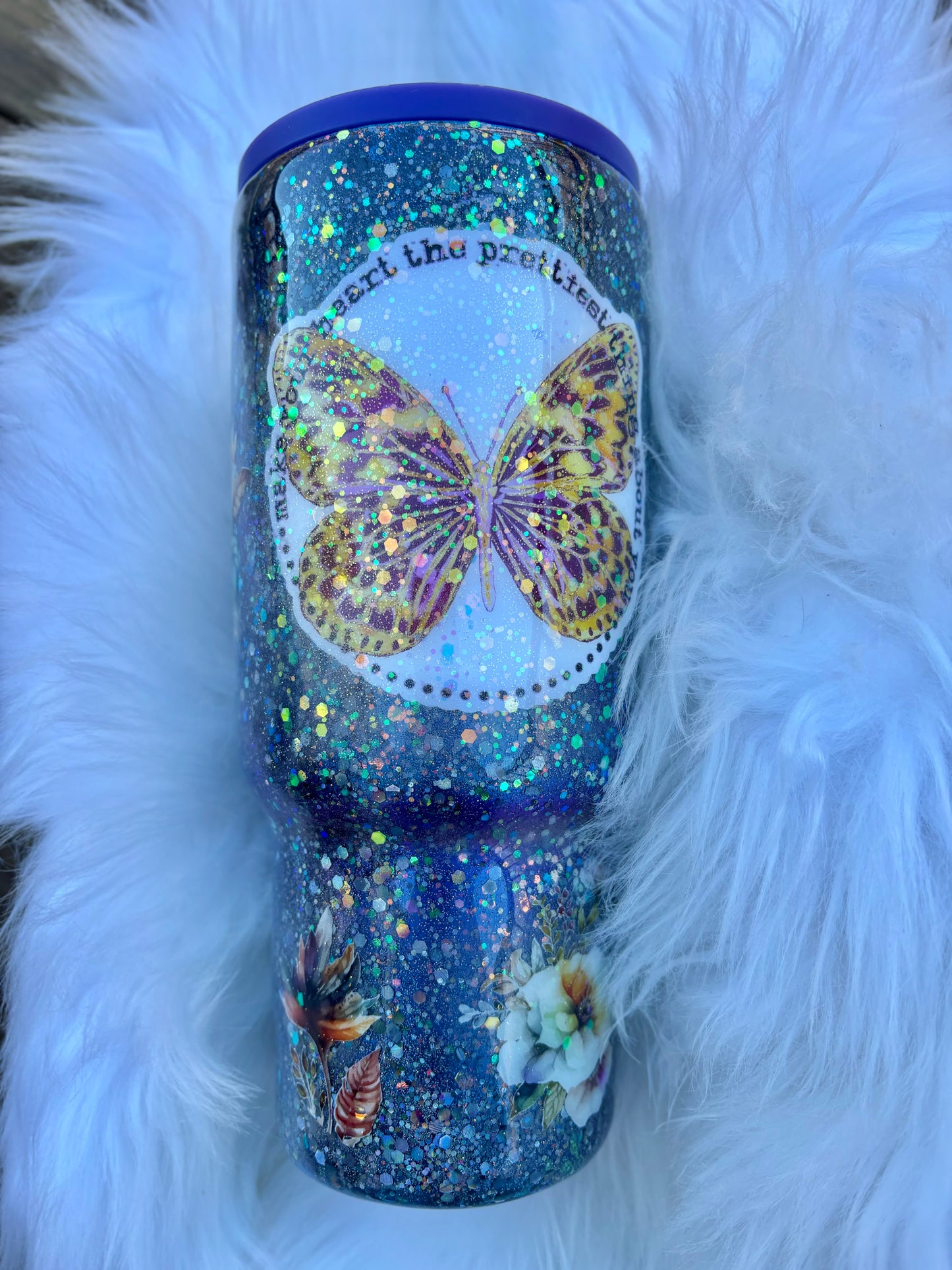 Butterfly floral glitter 30oz Tumbler with handle