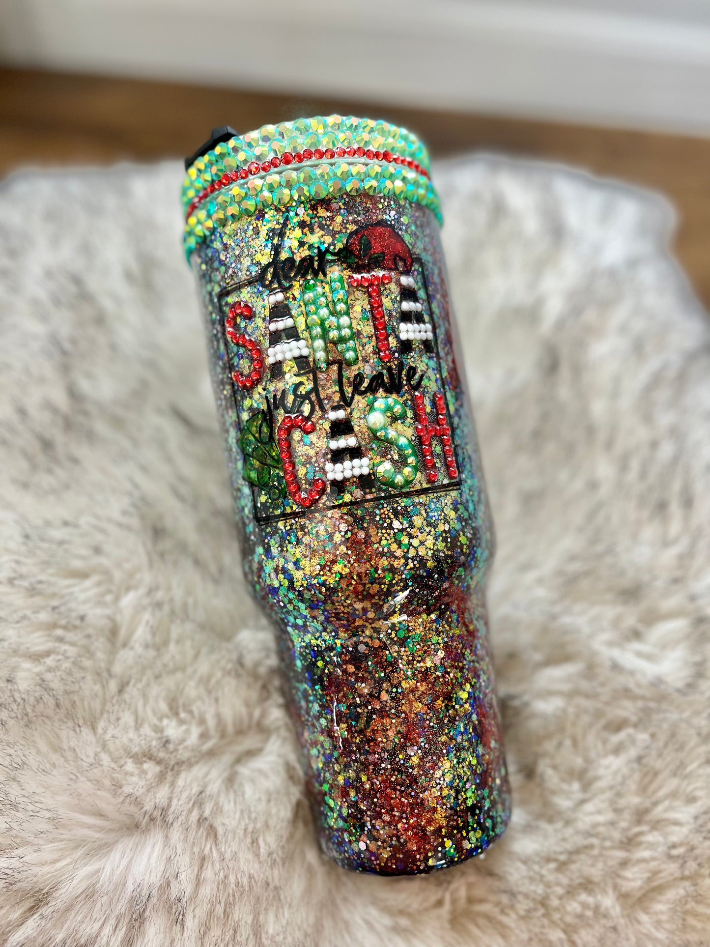 Dear Santa Just Leave Cash Rhinestone Santa Tumbler 40oz. Tumbler Christmas Gifts Christmas Epoxy Tumblers Winter Wonderland