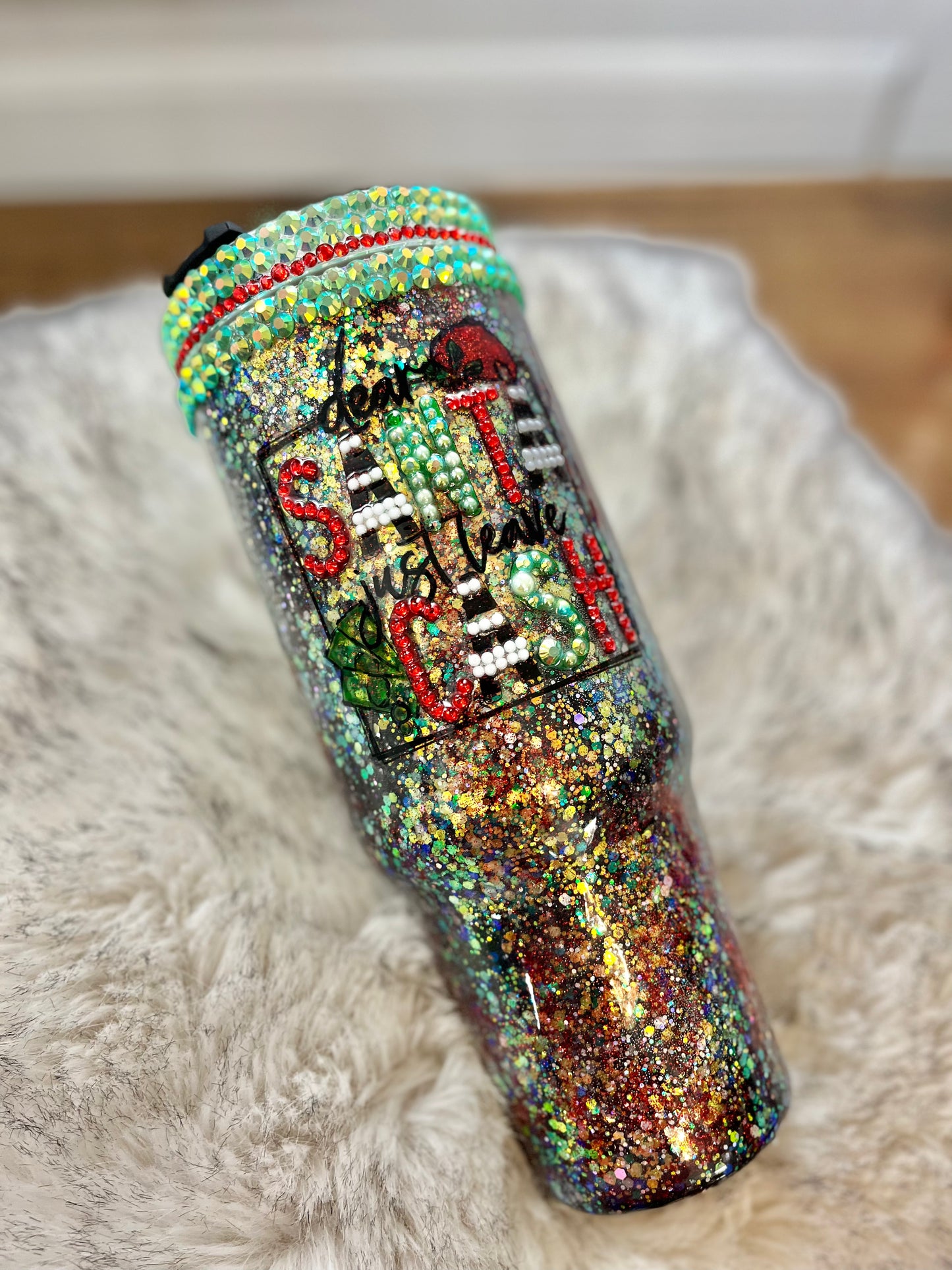Dear Santa Just Leave Cash Rhinestone Santa Tumbler 40oz. Tumbler Christmas Gifts Christmas Epoxy Tumblers Winter Wonderland
