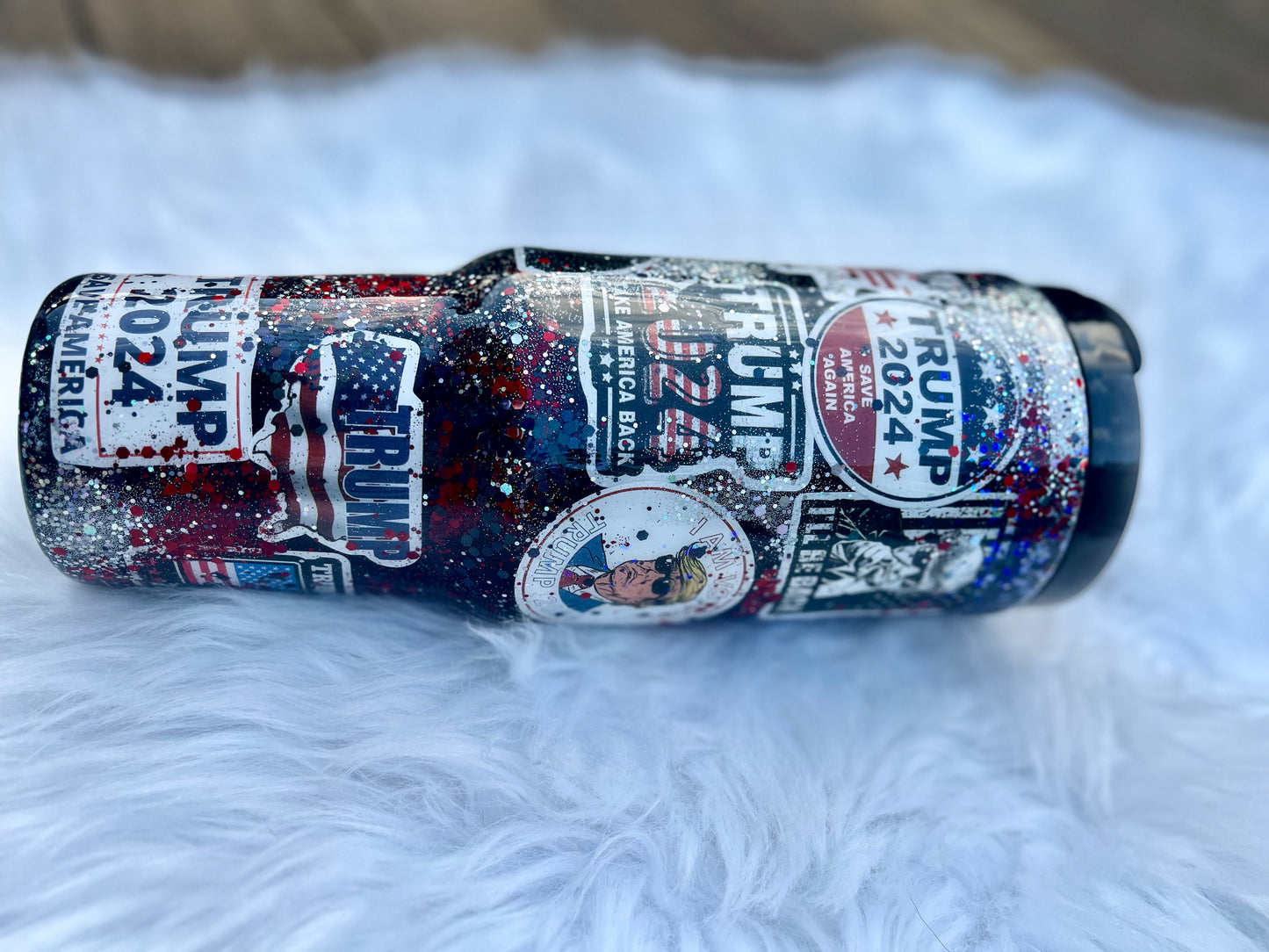 Trump Cup Red White & Blue Glitter Trump 2024 Trump Tumbler With Handle 40oz Trump Train
