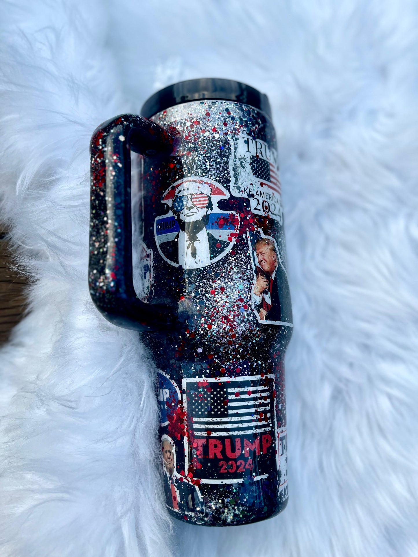 Trump Cup Red White & Blue Glitter Trump 2024 Trump Tumbler With Handle 40oz Trump Train