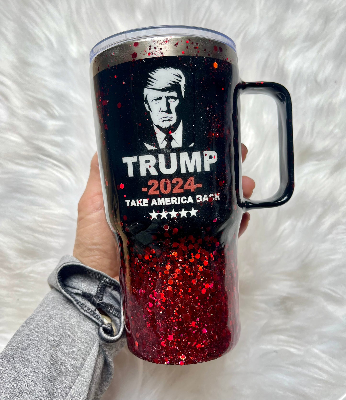 Trump 20oz Tumbler with handle Not Today You Can’t Kill Freedom by