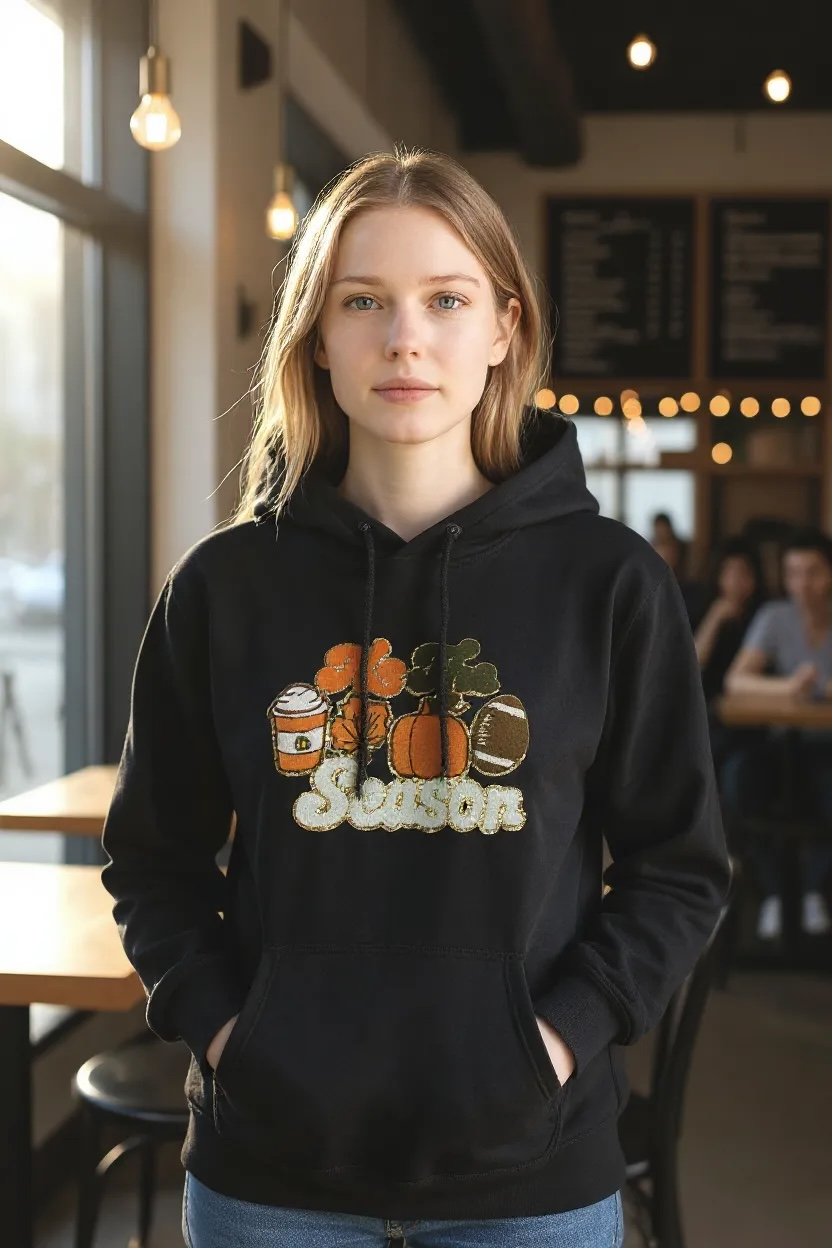 Chenille Tis The Season Hoodie Black