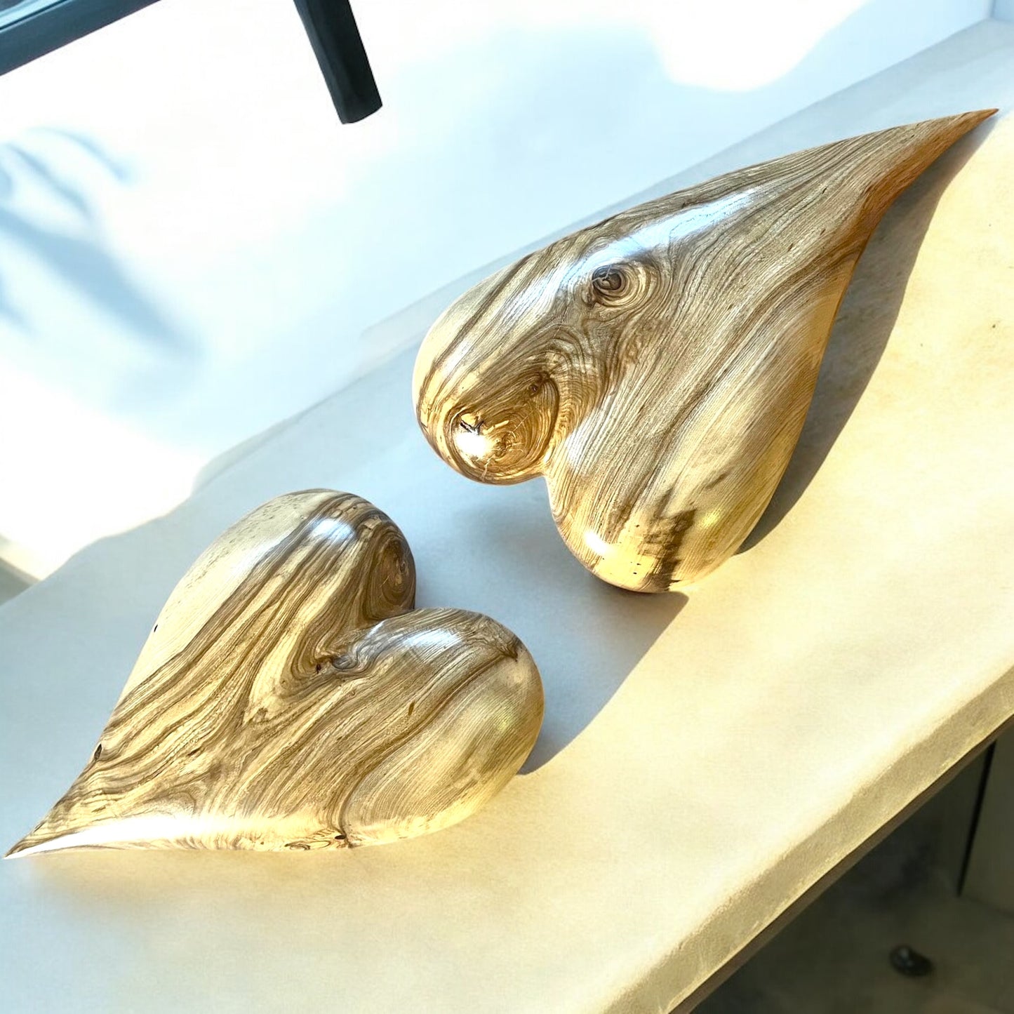 Large Wooden Art Sculptures Set of 2 Sculpted Wooden Heart Wood Art Sculpted Art Sculptures Anniversary Gift Wedding Gift Unique Gift Wooden Heart