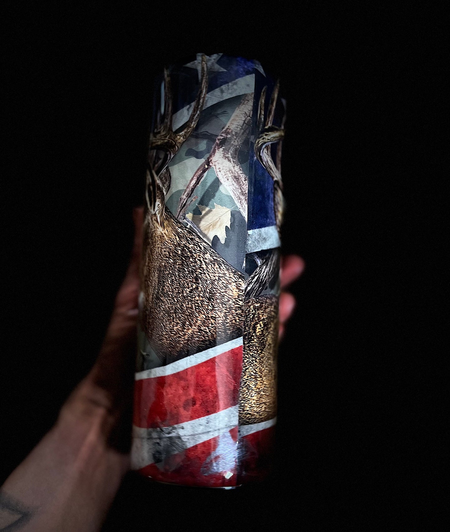 Deer Hunting American Flag Fire Fighter Rescue Militar Police Vintage Police Flag Tumbler We the People Skinny Tumbler Gifts for Him Hunter