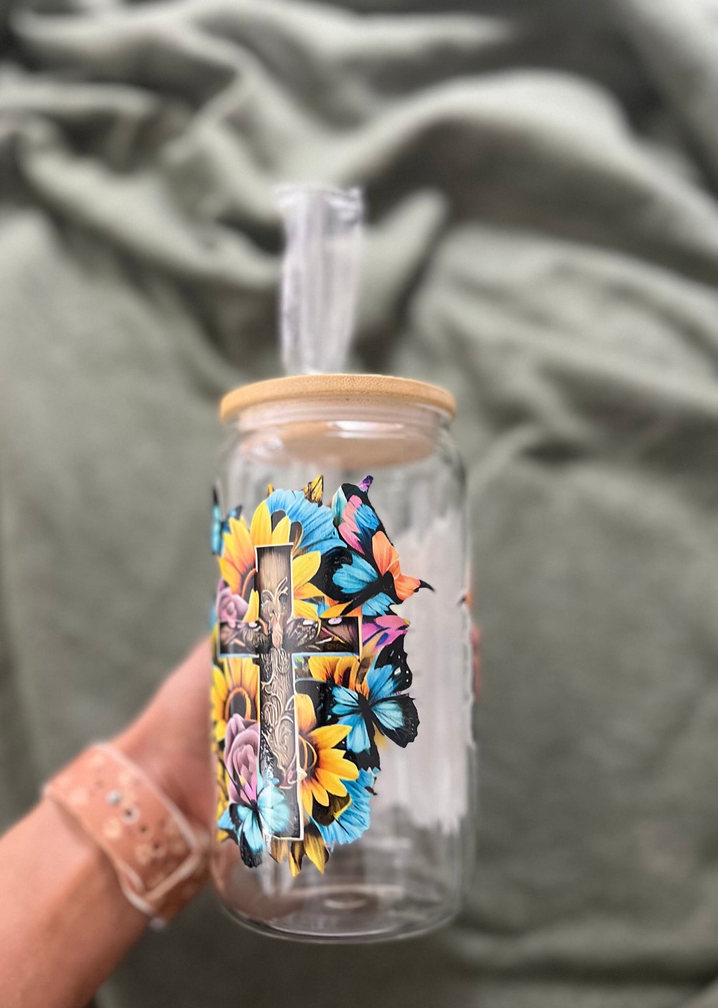 Iced Coffee Cups Glass Cups Glass Coffee Cups Glass Cups with Bamboo Lid Glass Can Tumbler Juice Boba Tea