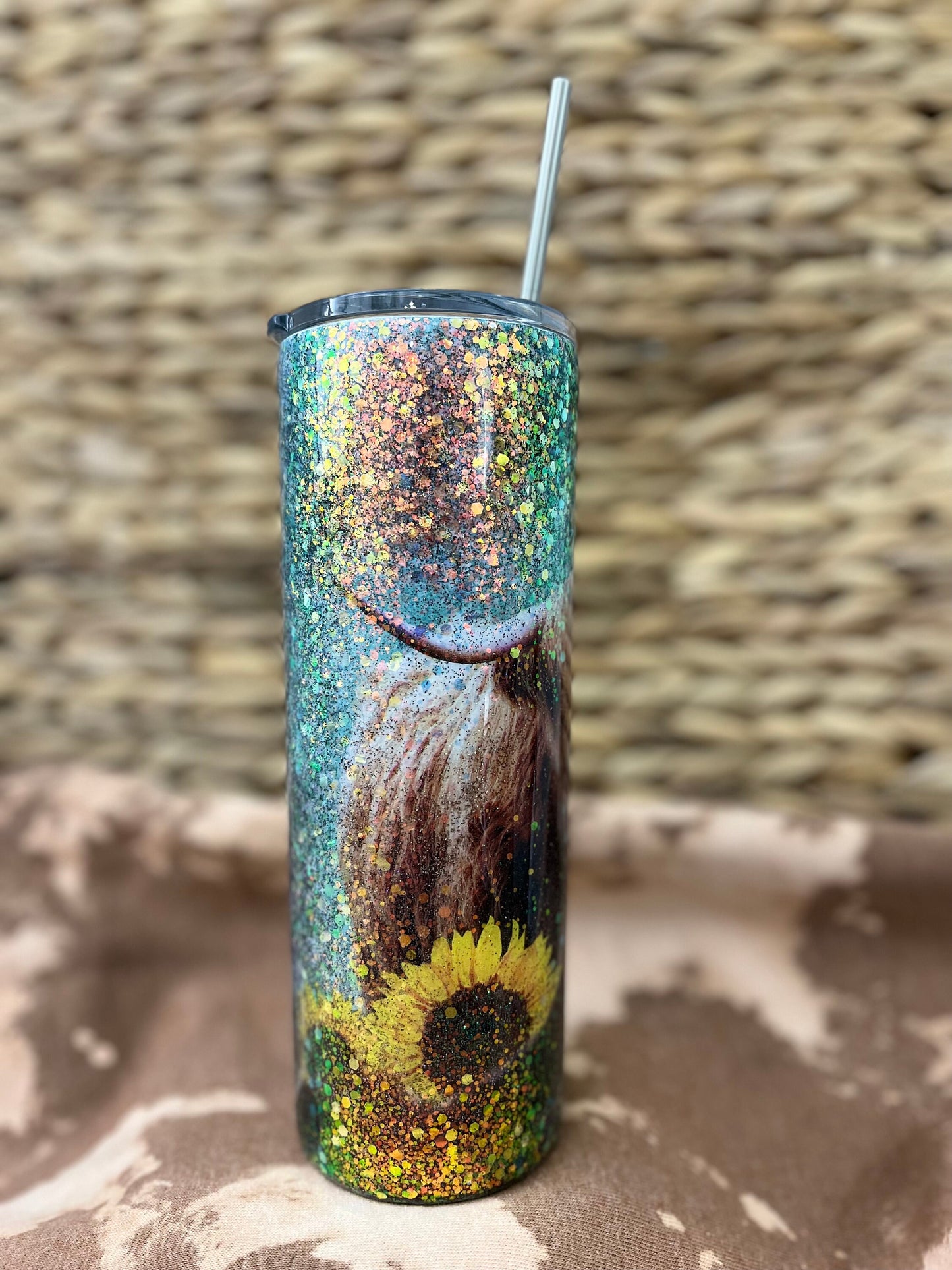 Highland Cow Tumbler Glitter highland cow Birthday Gift Cow Tumbler Glitter Drink Cup Cow Lover Cow Lover Cup Sunflowers Sunflower Cup