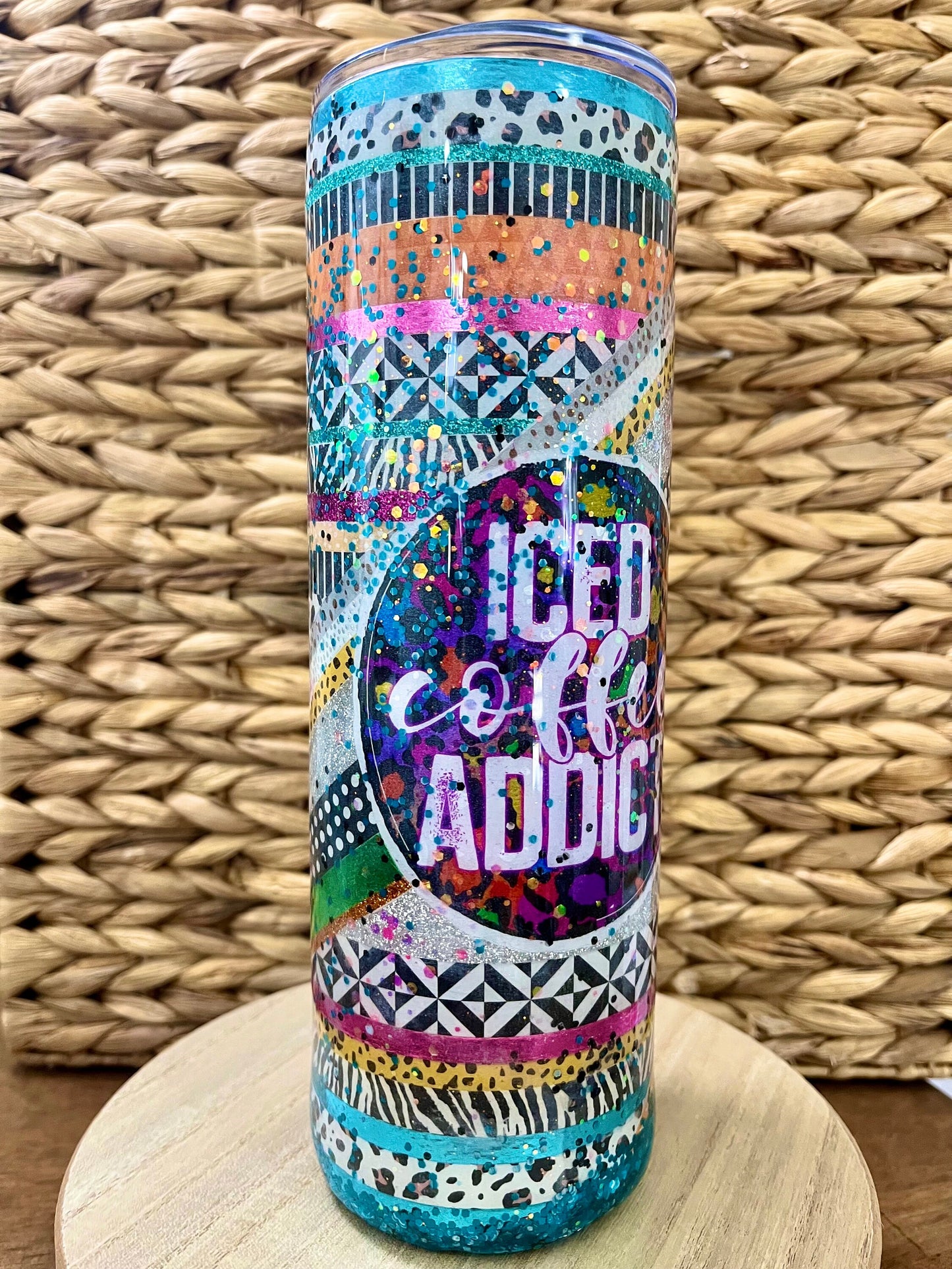 Iced Coffee Addict Skinny Tumbler 30oz Skinny Tumbler Leopard Leopard Skinny Tumbler Coffee Skinny tumbler Coffee Iced Coffee Glitter