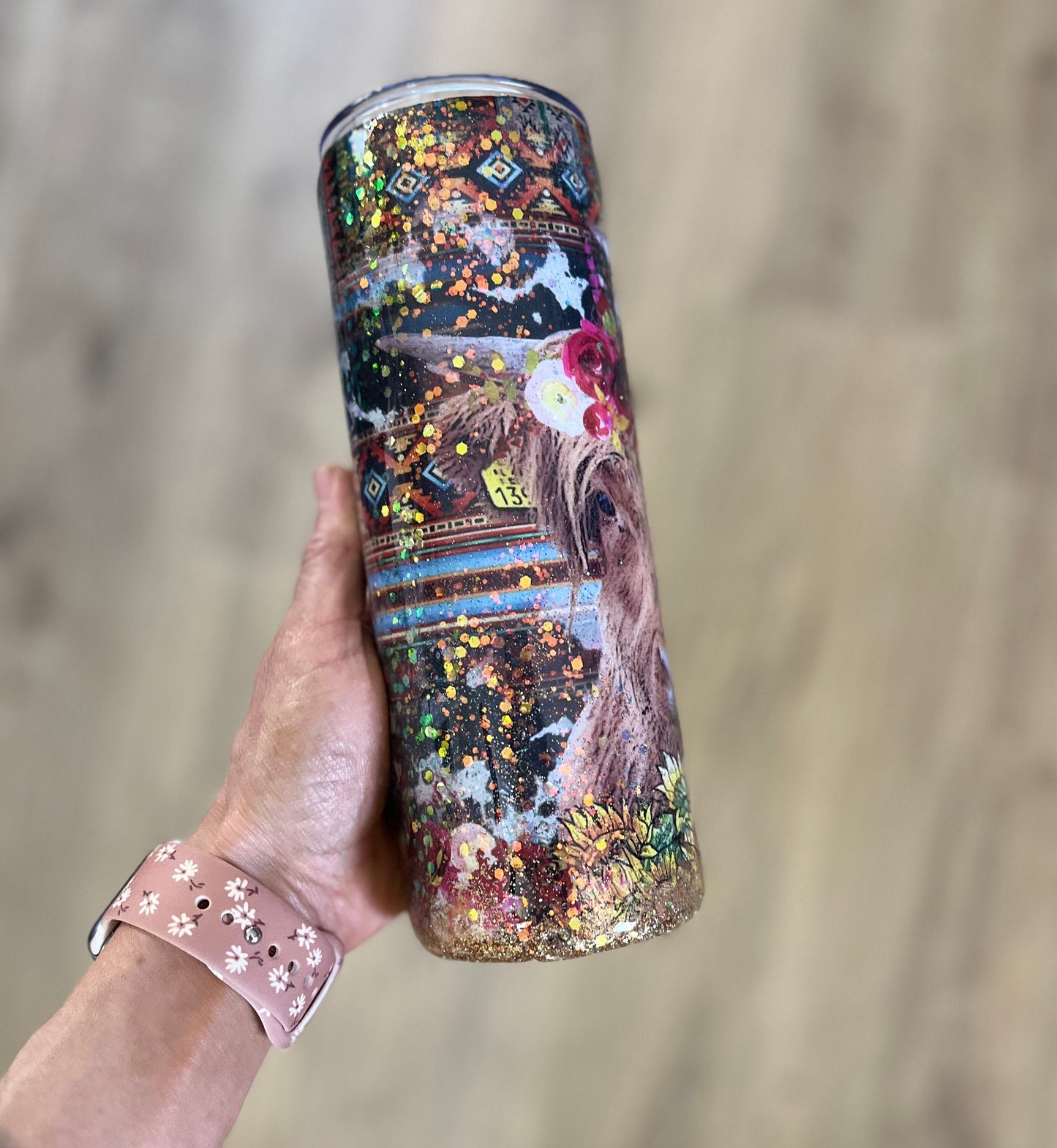 Highland Cow Tumbler Glitter highland cow Aztec Print Furry Cow Western Western Tumbler Cowgirl tumbler Gift Cow Tumbler Glitter Drink Cup