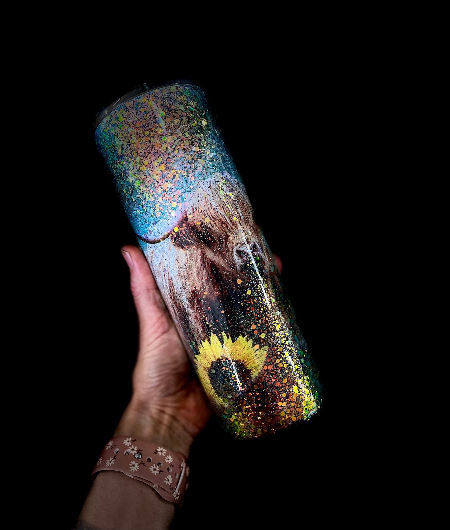 Highland Cow Skinny Tumbler Glitter Cow Tumbler Glitter Drink Cup Cow Lover Cow Lover Cup Sunflowers Sunflower Cup Glitter Tumbler Glitter