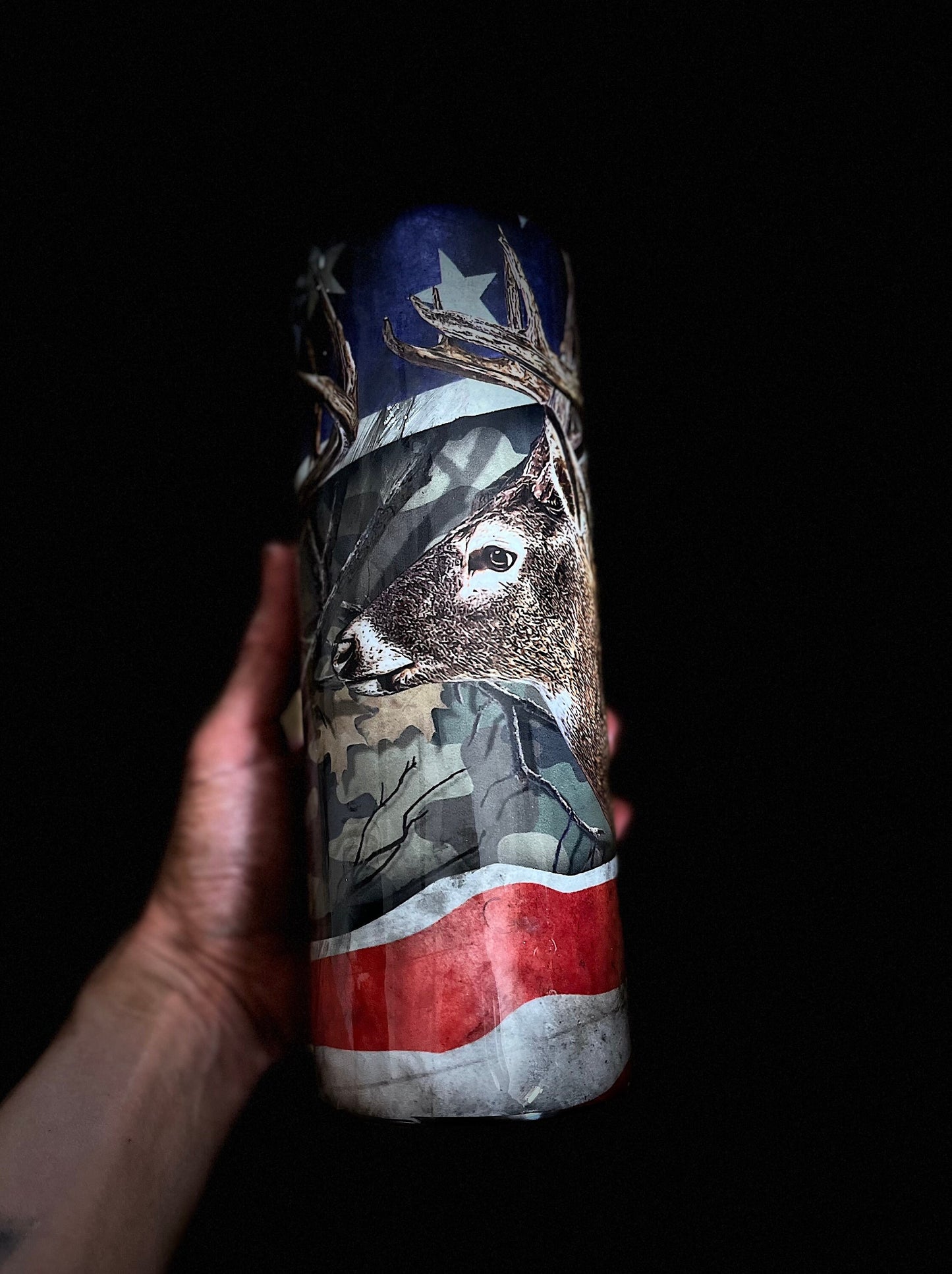 Deer Hunting American Flag Fire Fighter Rescue Militar Police Vintage Police Flag Tumbler We the People Skinny Tumbler Gifts for Him Hunter