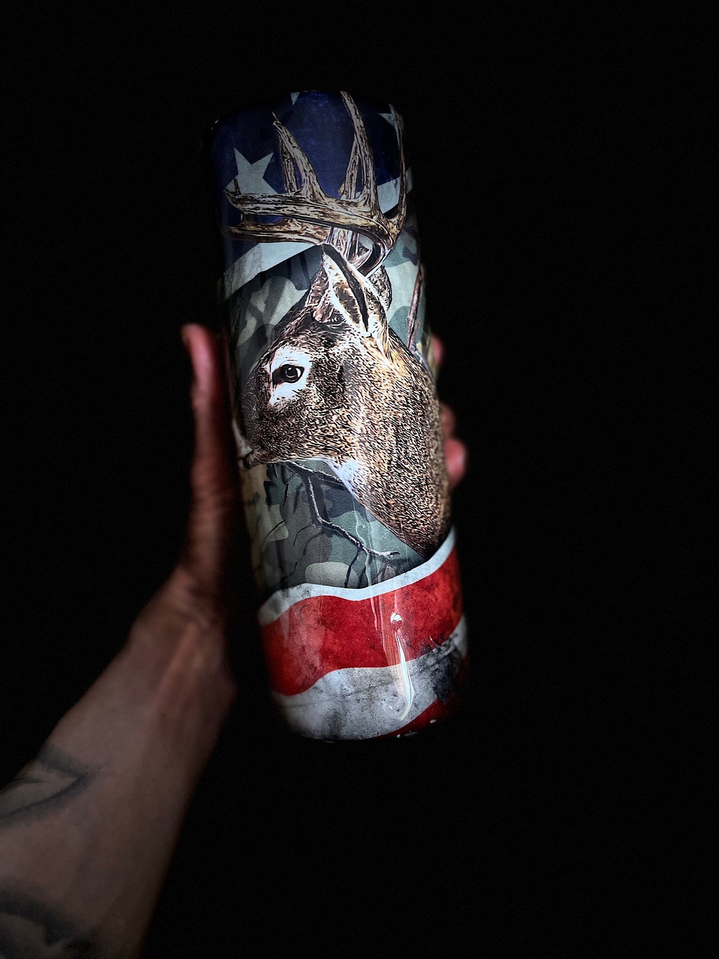 Deer Hunting American Flag Fire Fighter Rescue Militar Police Vintage Police Flag Tumbler We the People Skinny Tumbler Gifts for Him Hunter