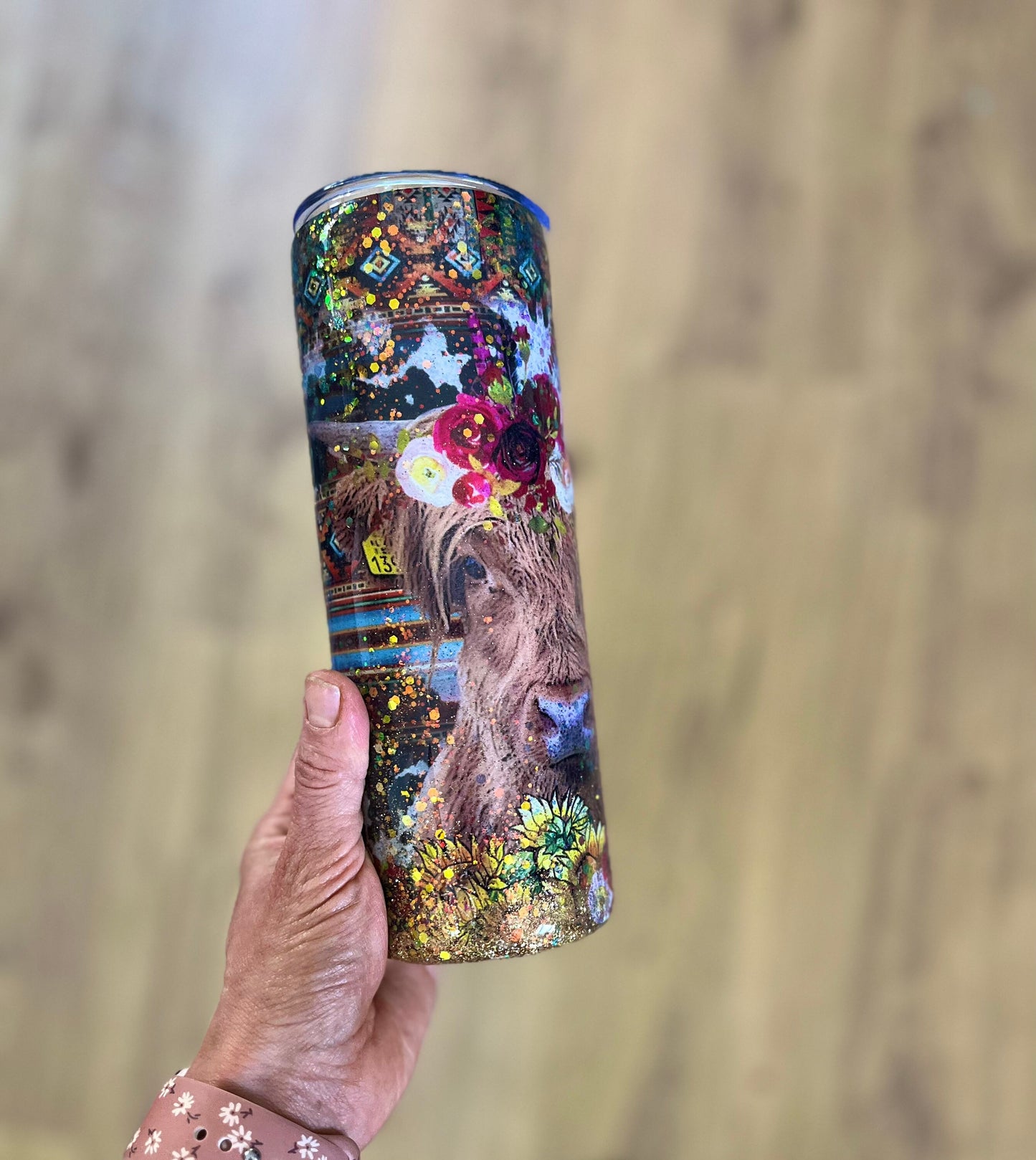 Highland Cow Tumbler Glitter highland cow Aztec Print Furry Cow Western Western Tumbler Cowgirl tumbler Gift Cow Tumbler Glitter Drink Cup
