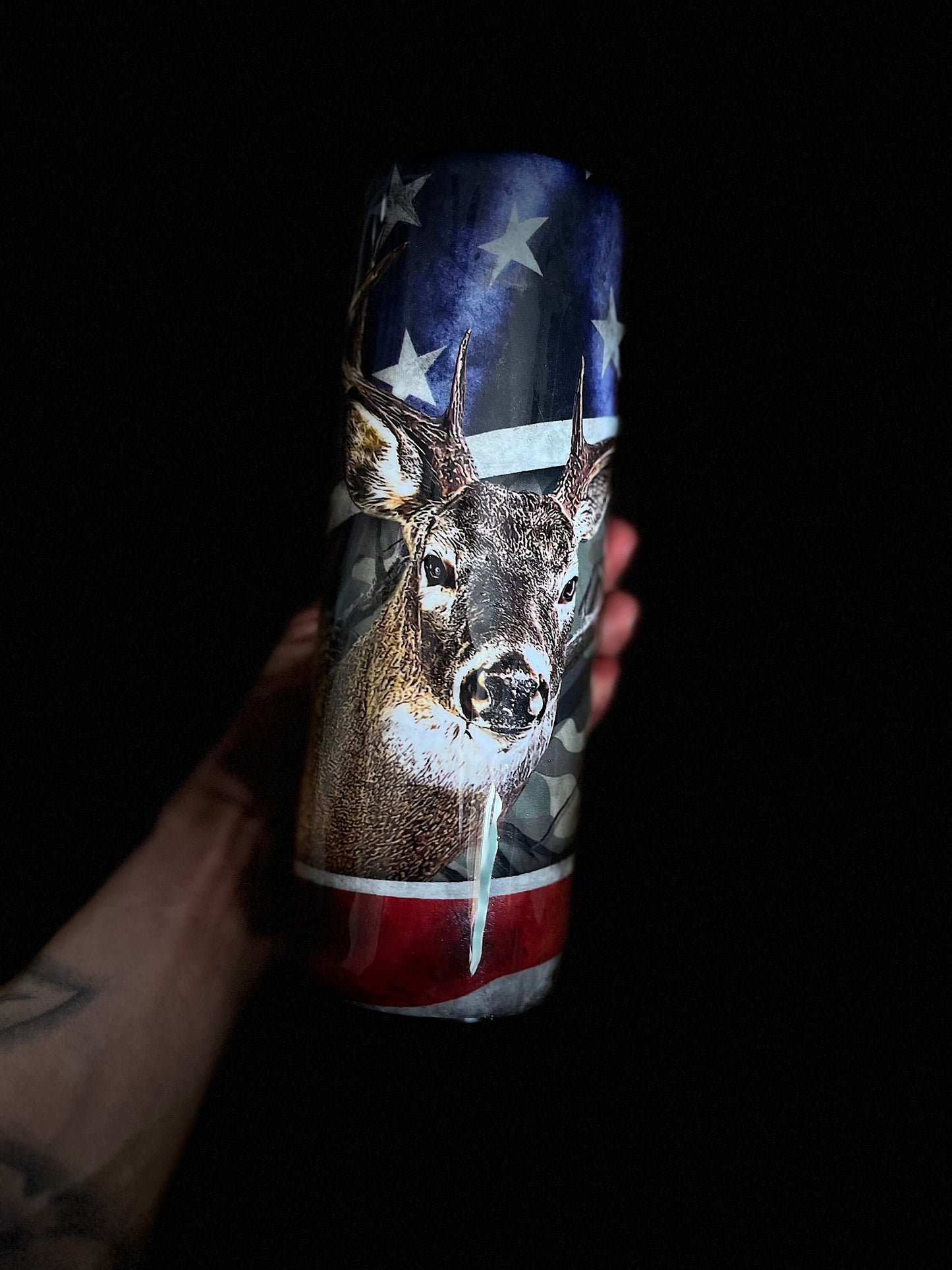 Deer Hunting American Flag Fire Fighter Rescue Militar Police Vintage Police Flag Tumbler We the People Skinny Tumbler Gifts for Him Hunter