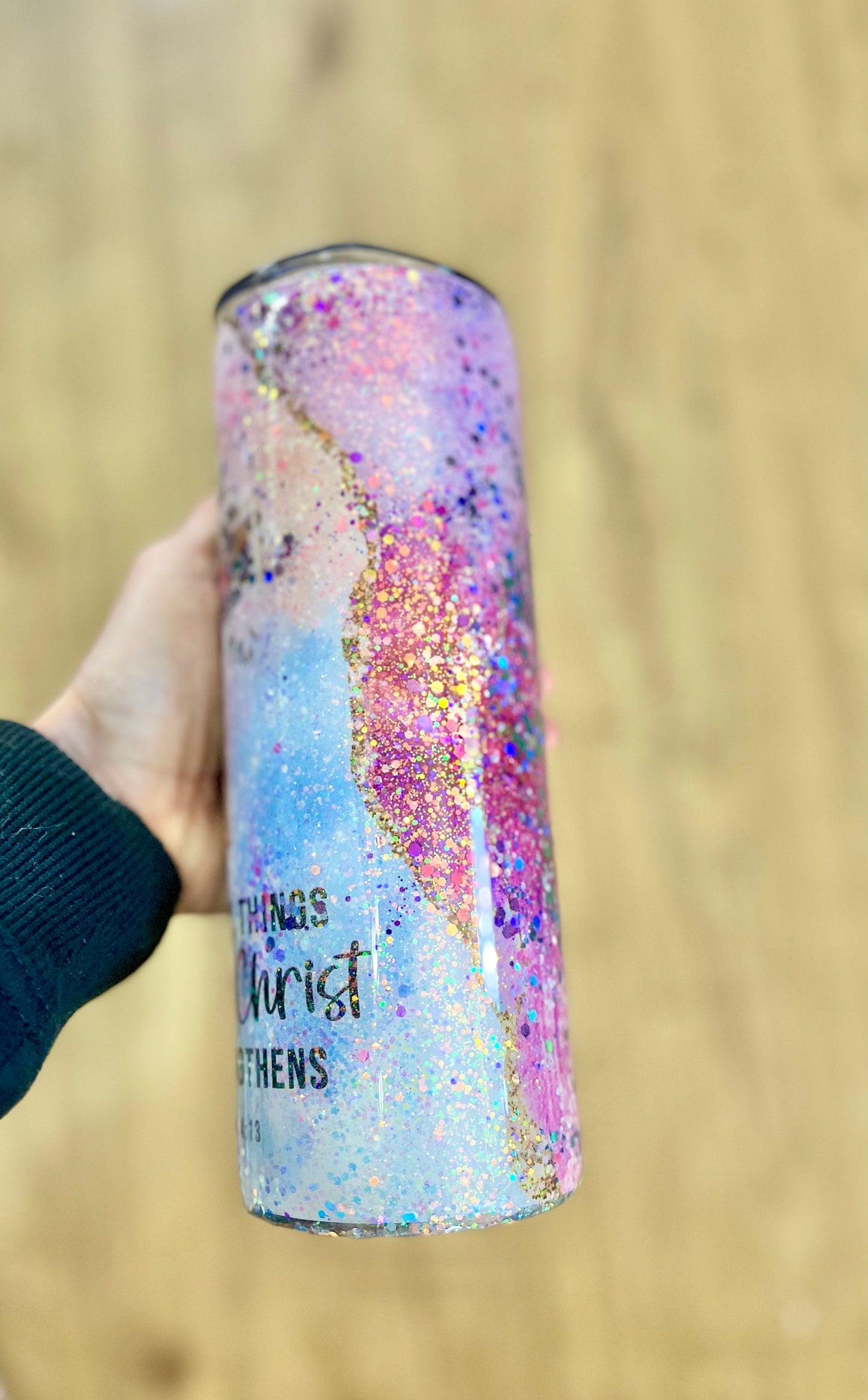 I can do all things through Christ who strengthens me Philippians 4:13 tumbler faith tumbler cross tumbler glitter cross tumbler scripture