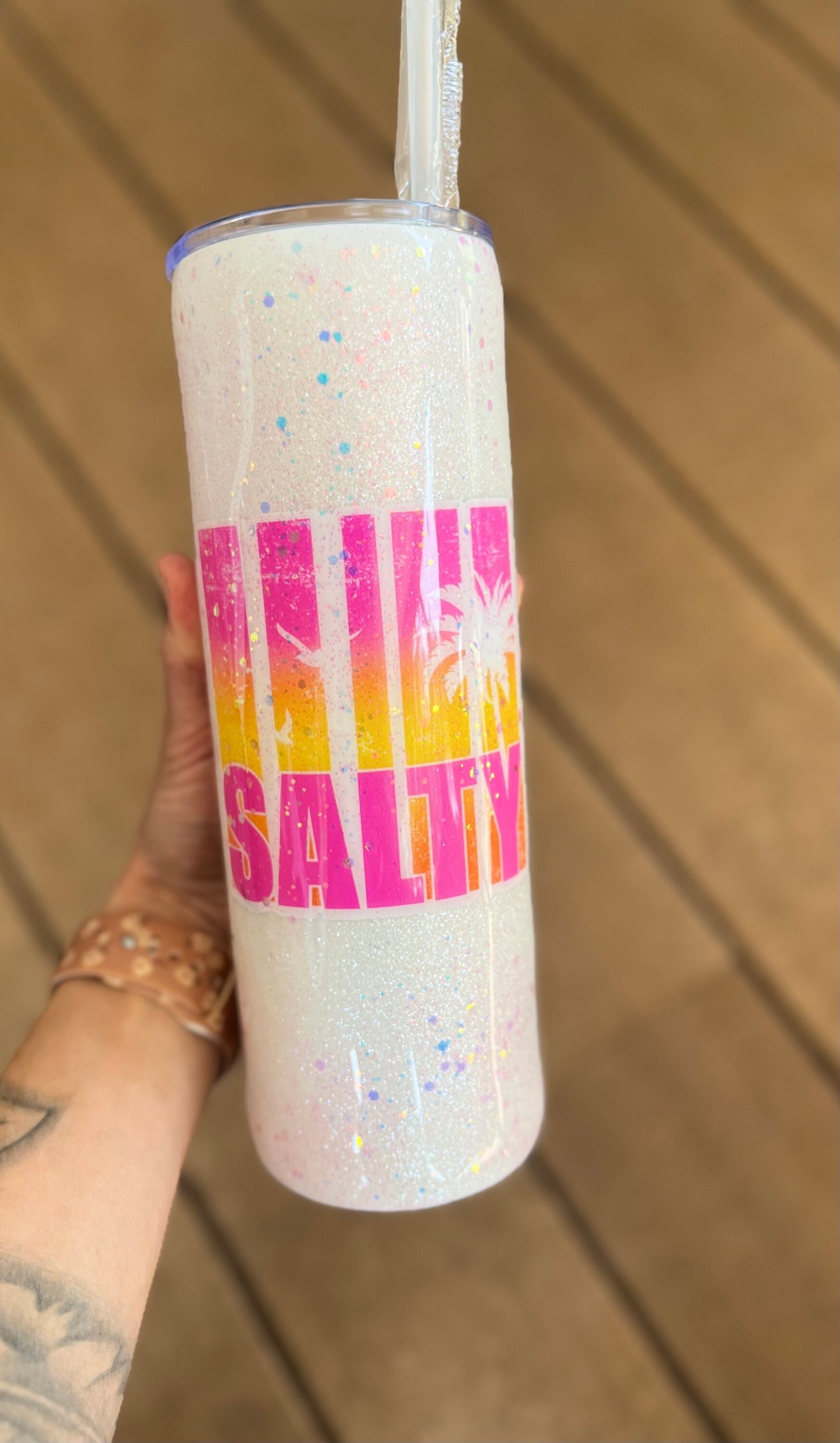 30 oz. Salty Tumbler Beach Tumbler Epoxy Tumbler Waves tumbler Pink glitter white glitter