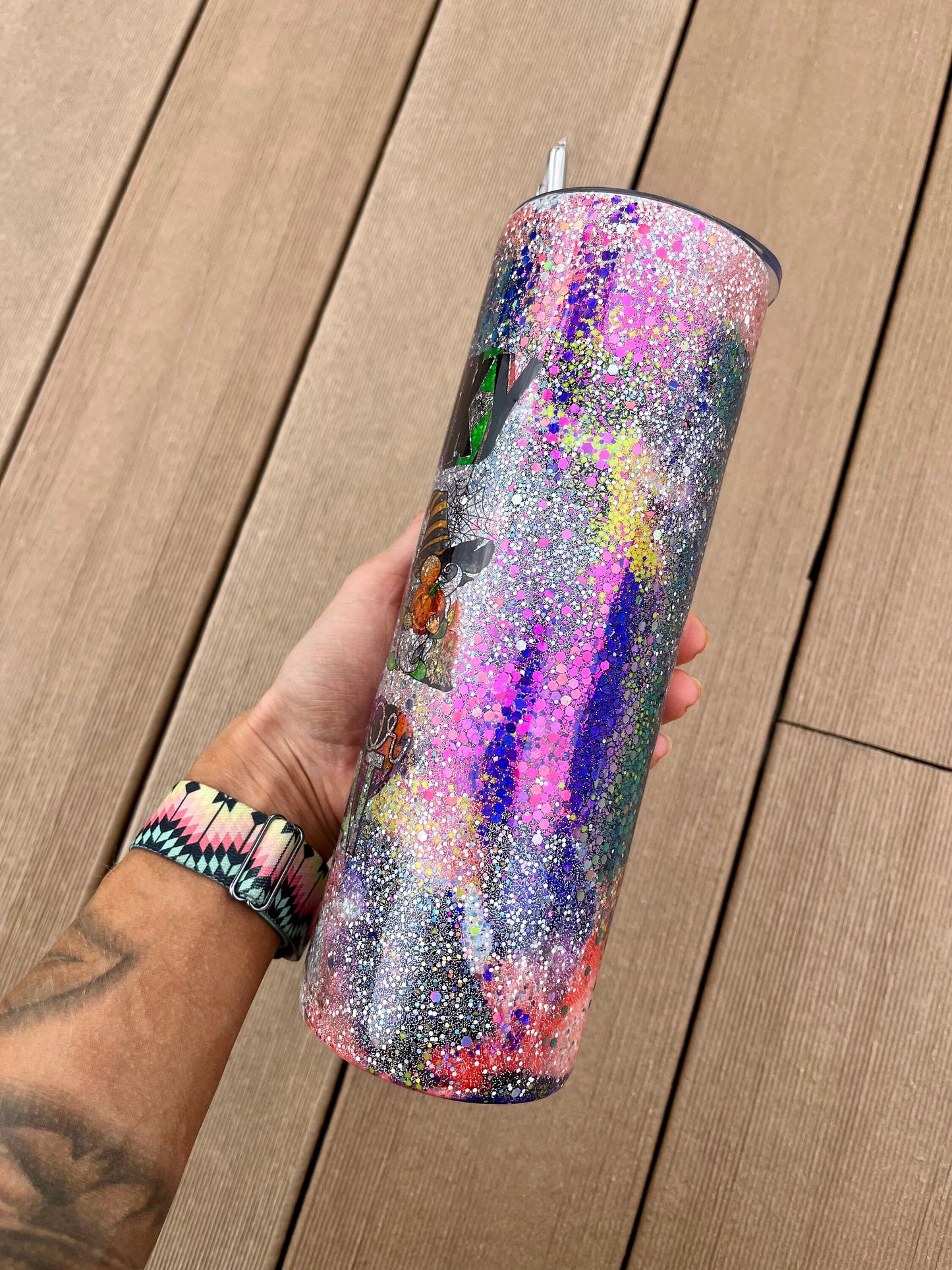 Halloween Tumbler Fall Tumbler Halloween Gnomes Tumbler Spooky Tumbler Trick or Treat Epoxy Glitter Halloween Tumbler Fall Tumbler 30oz.