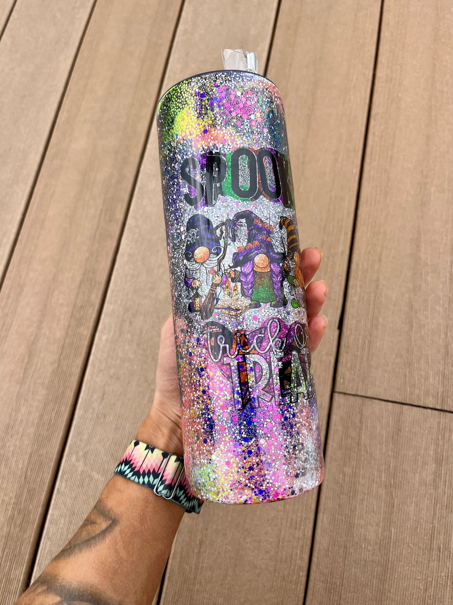 Halloween Tumbler Fall Tumbler Halloween Gnomes Tumbler Spooky Tumbler Trick or Treat Epoxy Glitter Halloween Tumbler Fall Tumbler 30oz.