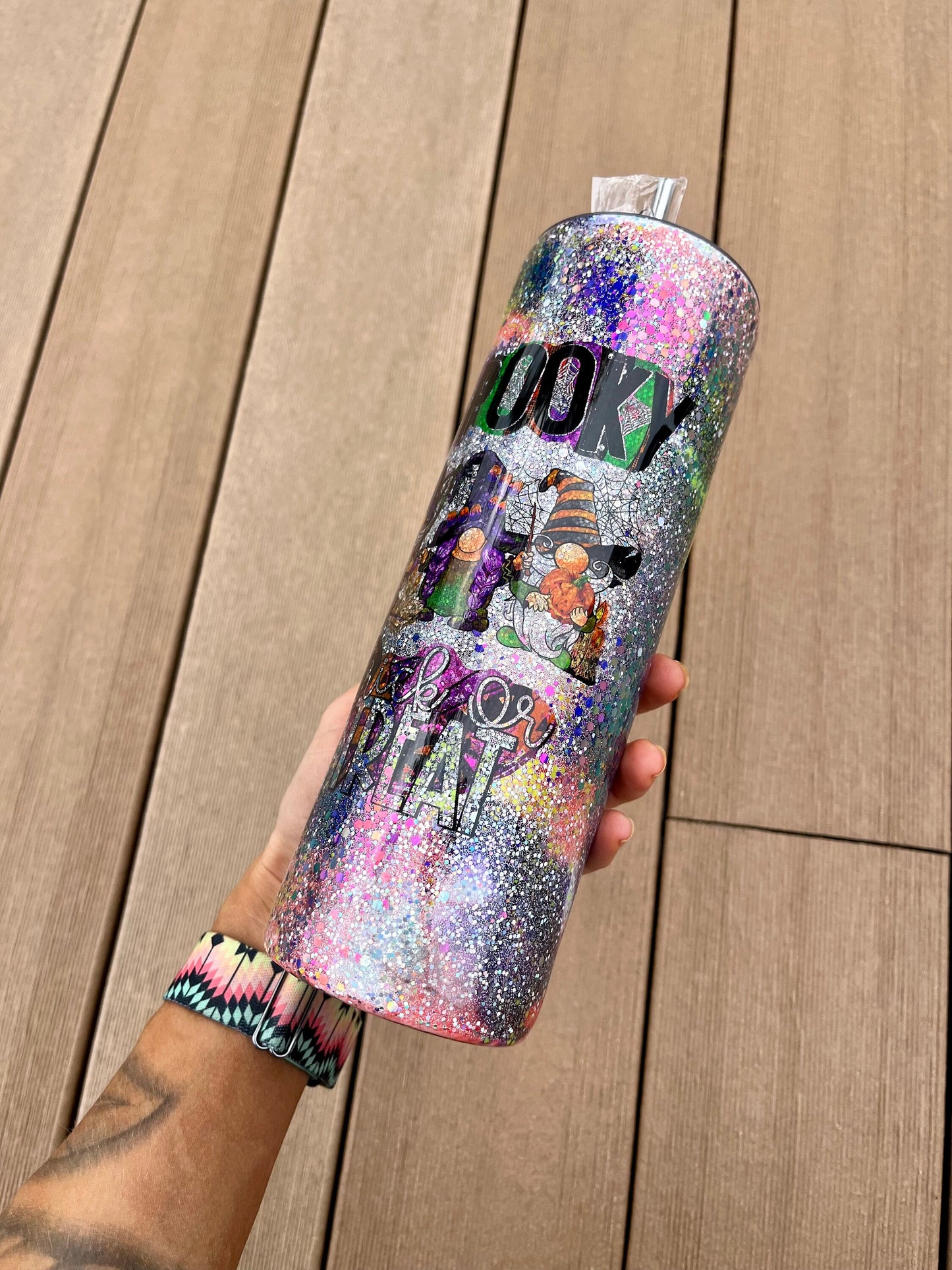 Halloween Tumbler Fall Tumbler Halloween Gnomes Tumbler Spooky Tumbler Trick or Treat Epoxy Glitter Halloween Tumbler Fall Tumbler 30oz.