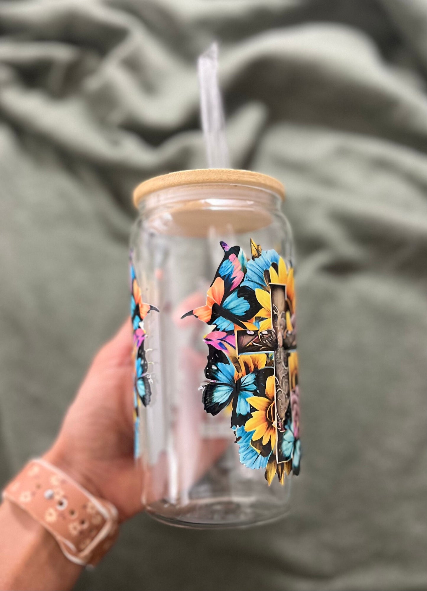 Iced Coffee Cups Glass Cups Glass Coffee Cups Glass Cups with Bamboo Lid Glass Can Tumbler Juice Boba Tea