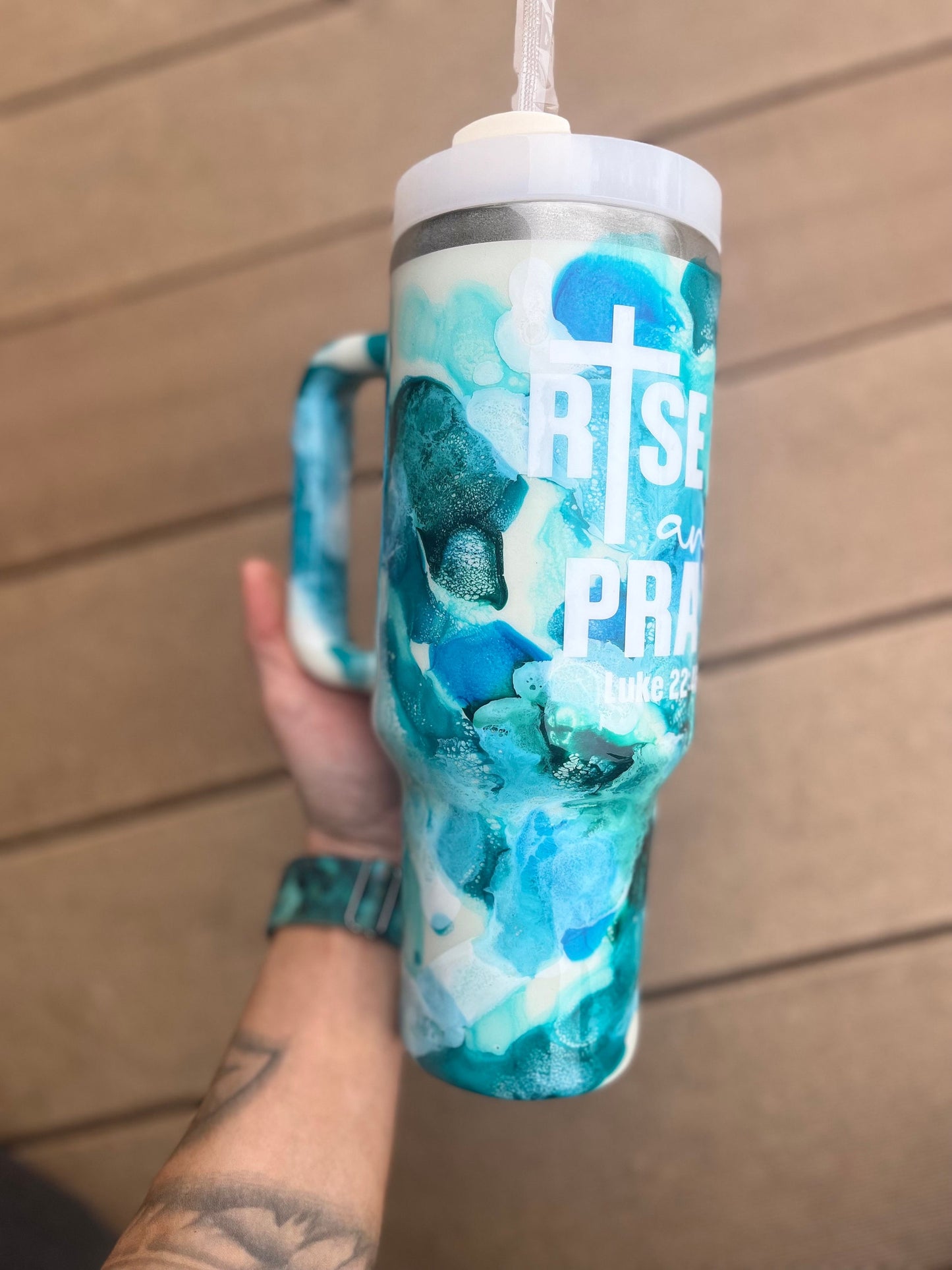 Rise Up And Pray 40oz Tumbler With Handle Tumbler 40oz Epoxy Tumblers Scripture Gifts Christian Gifts Bible Verse Cups Cup with Handle