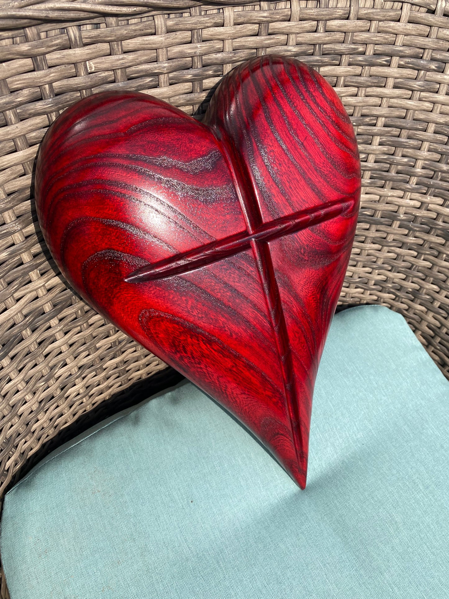 Red 3D Heart Cross Sculpture Gift Anniversaries gift 20th anniversary wooden Art birthday gift
