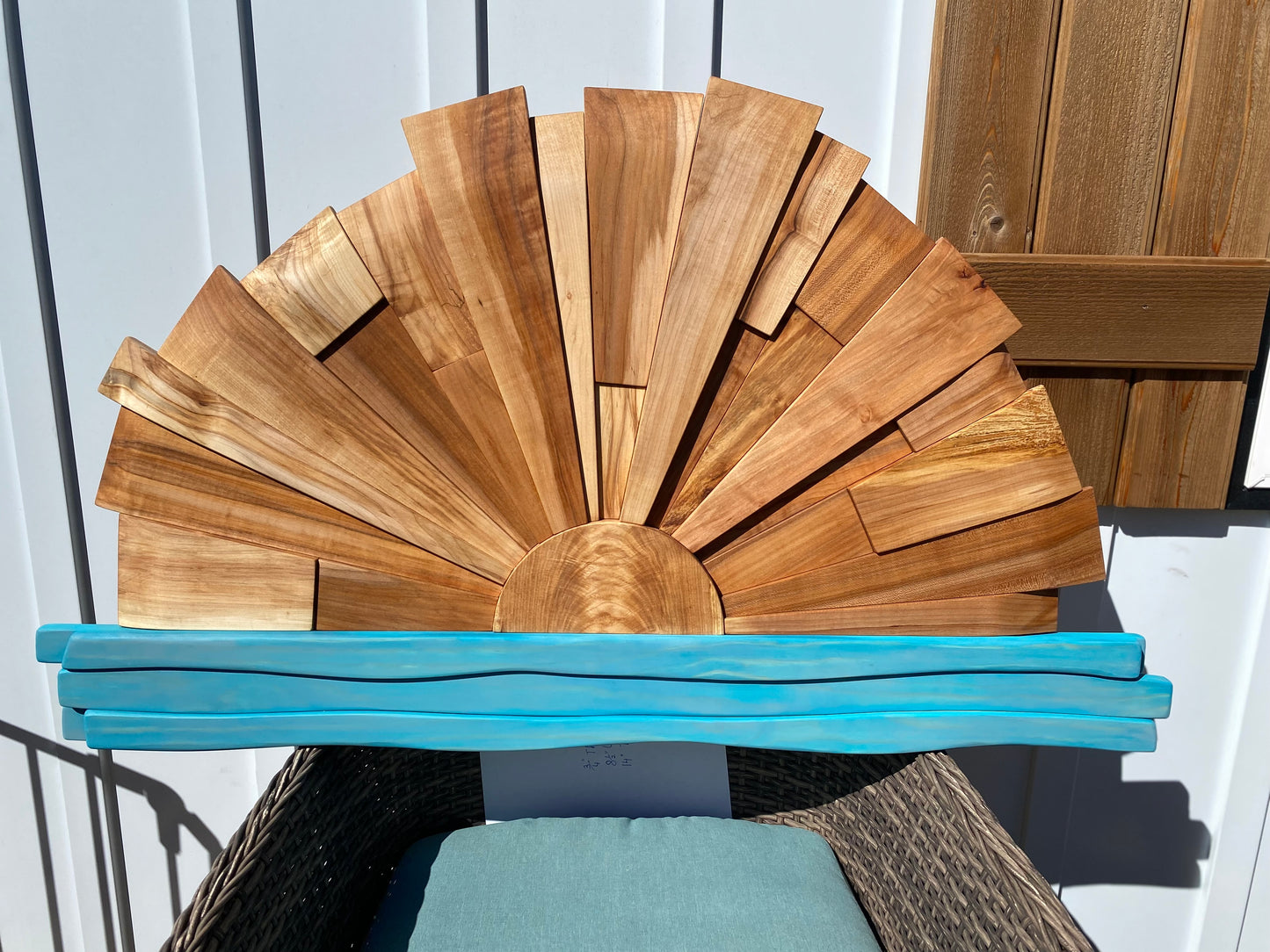 Handcrafted Solid Wood Sunrise Wall Art, 3D Ocean Wave Sculpture, Coastal Wooden Sun Decor, Rustic Beach House Statement Piece