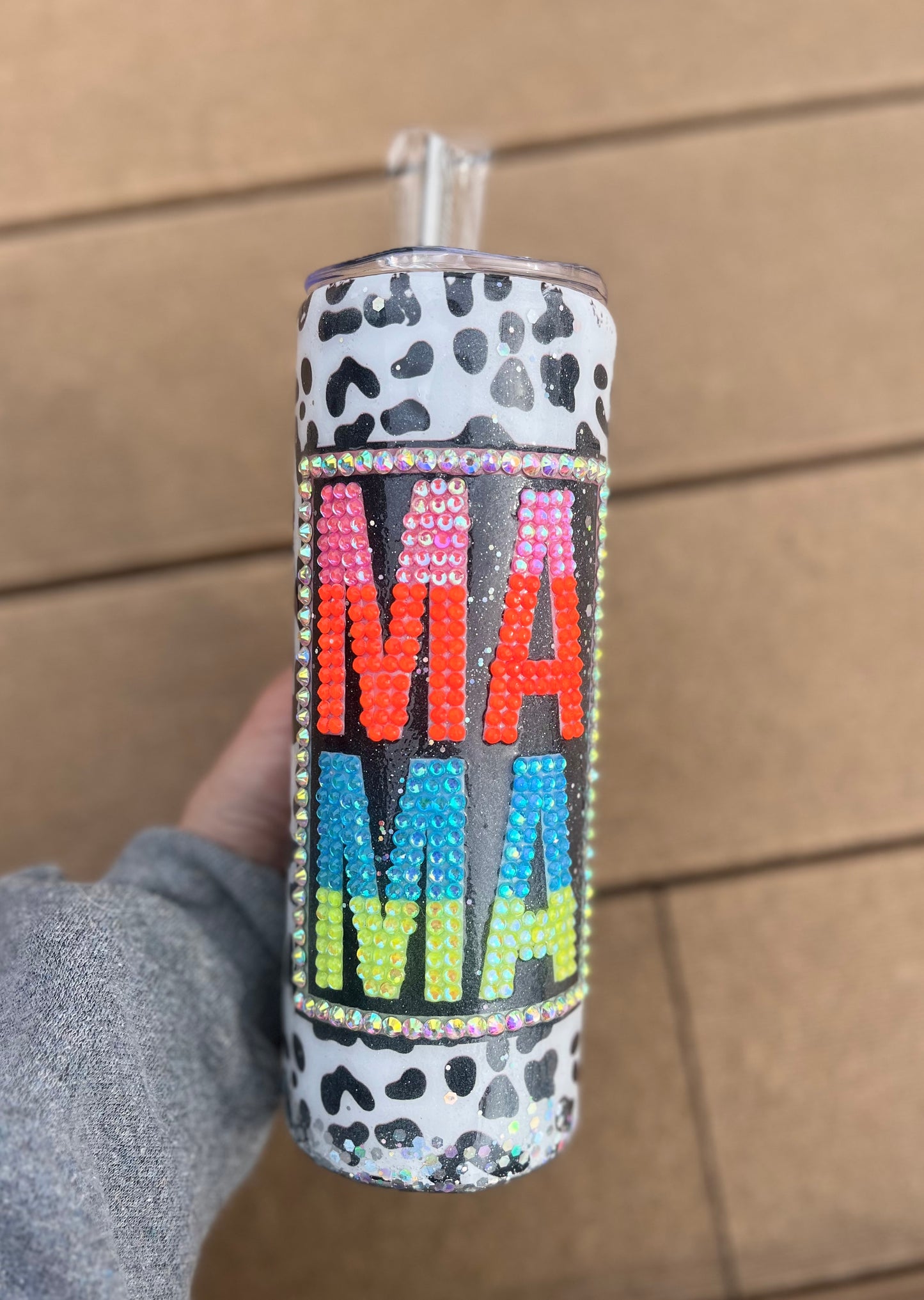 RTS SALE DEFECT MAMA Rhinestone Tumbler rhinestones Tumbler rhinestones glass rhinestones Tumbler with Handle cup with handle Mom cup Mom Life Pink Glitter Tumbler With Handle