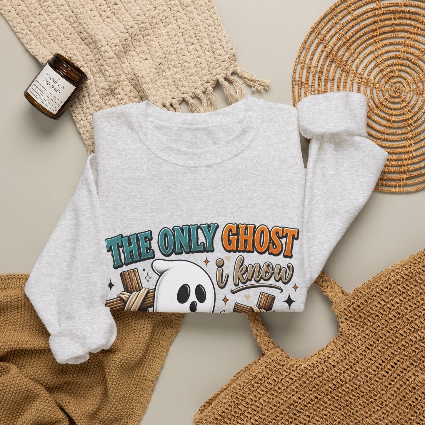 Holy Ghost Ghost Graphic Sweatshirt — "The Only Ghost I Know Is the Holy Ghost" Cute Faith Halloween Crewneck