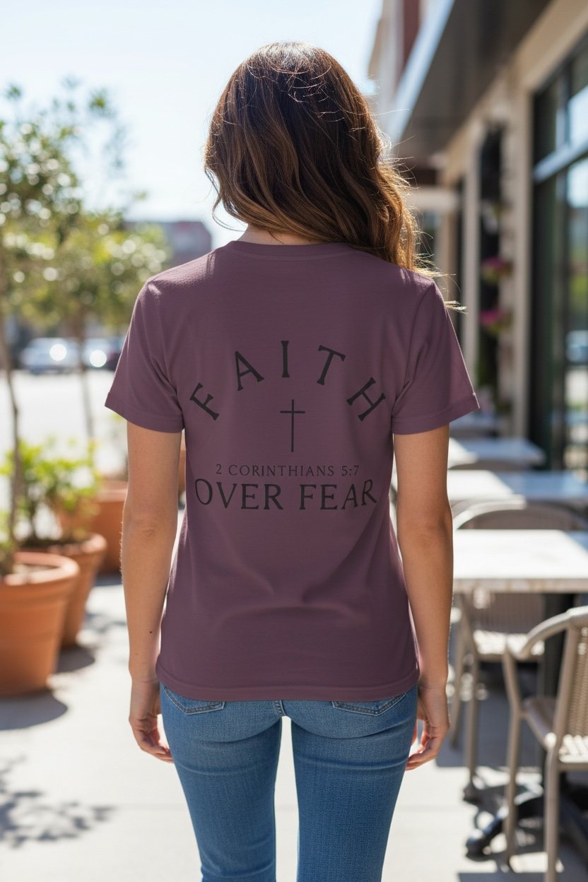 Faith Over Fear Three Crosses T-Shirt — Christian Front & Back Design