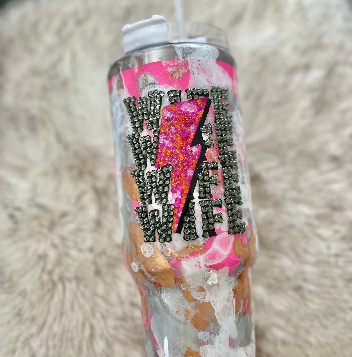 WIFE rhinestone Tumbler rhinestones glass rhinestones Tumbler with Handle cup with handle Pink Glitter Tumbler With Handle