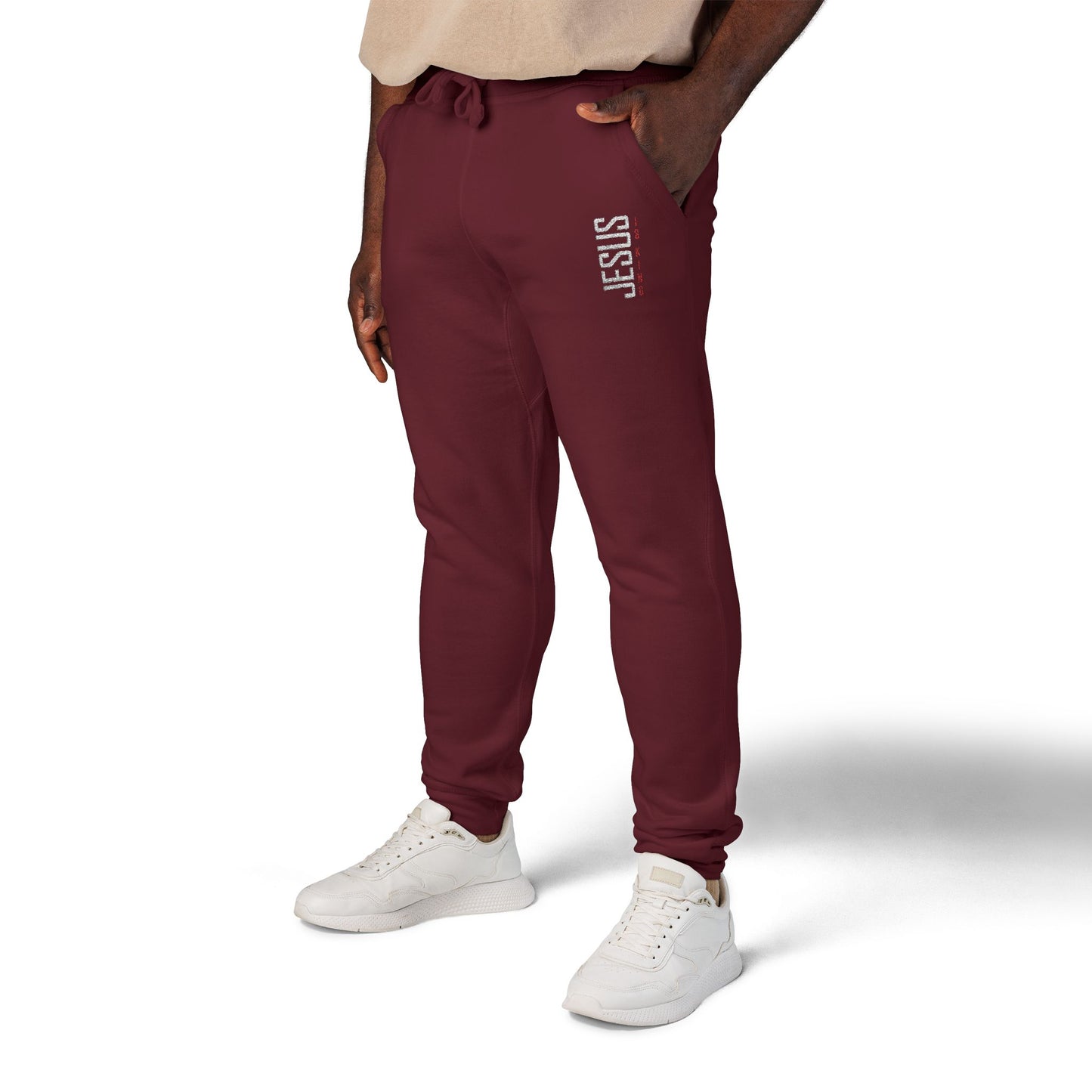 Jesus is King Embroidered Fleece Sweatpants — Cozy Casual Joggers