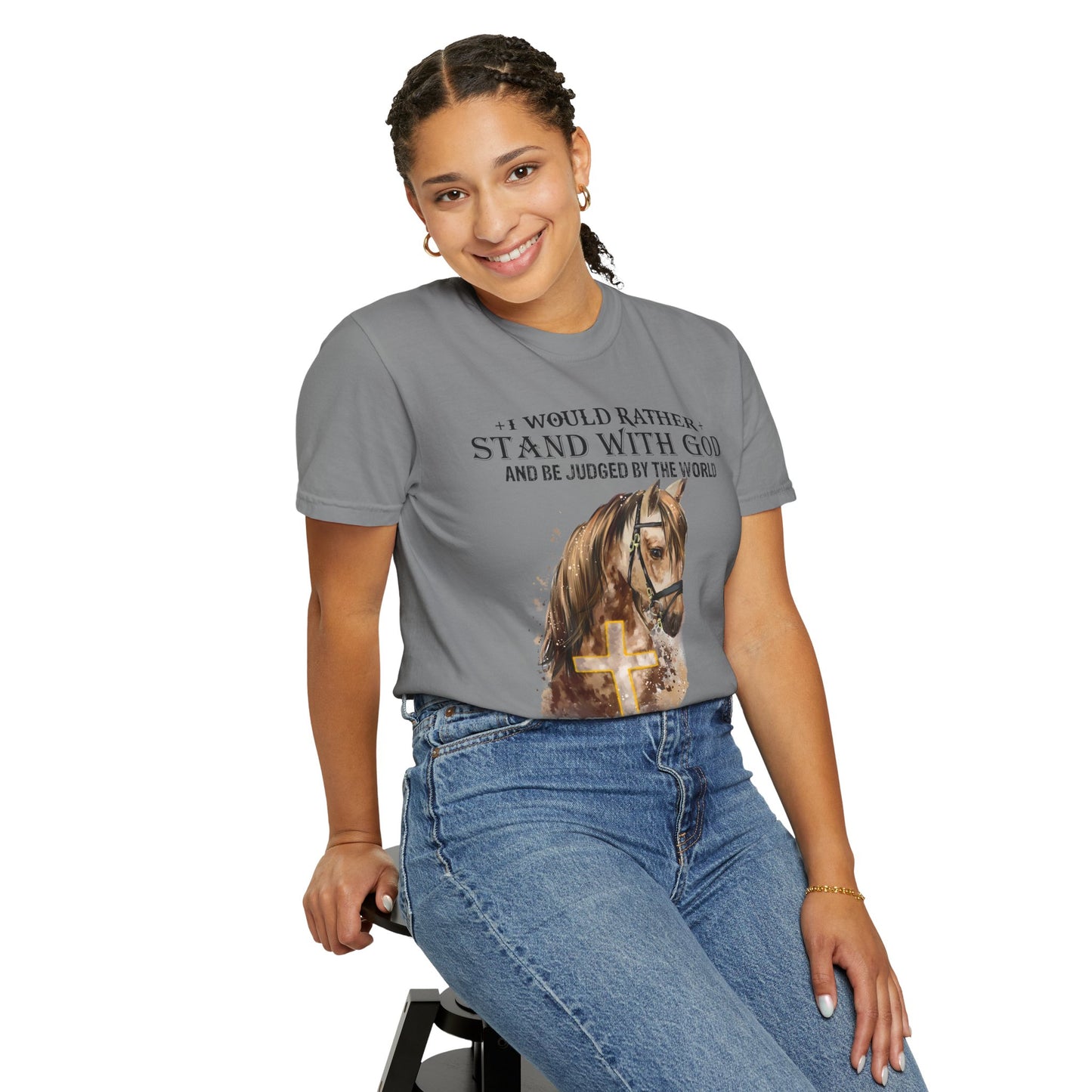 Stand With God Horse T-Shirt — 'I Would Rather Stand With God' Christian Faith Tee