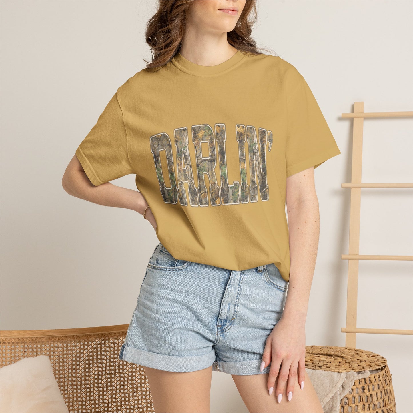 Darlin' distressed camo block text T-shirt