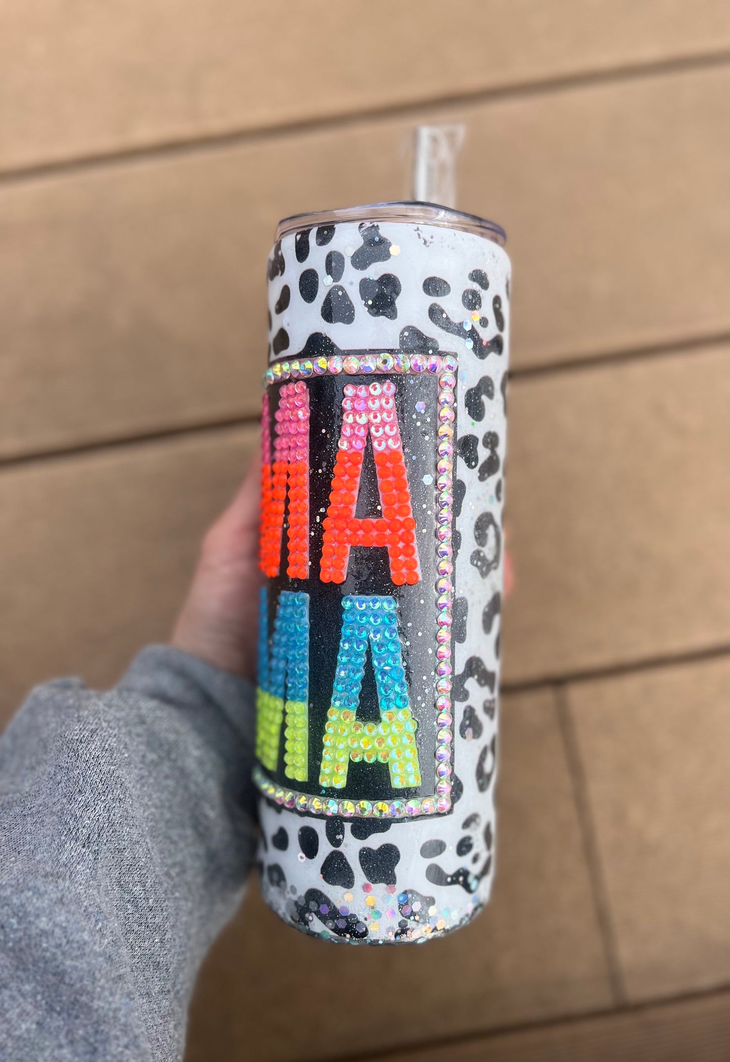 RTS SALE DEFECT MAMA Rhinestone Tumbler rhinestones Tumbler rhinestones glass rhinestones Tumbler with Handle cup with handle Mom cup Mom Life Pink Glitter Tumbler With Handle